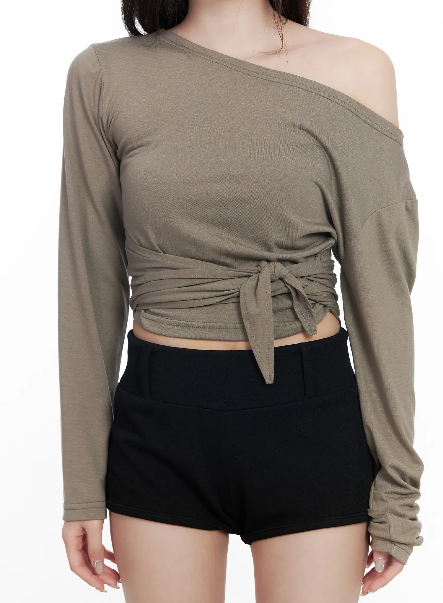 Off-Shoulder Wrap Tie Long Sleeve Top CF523 - Image 8