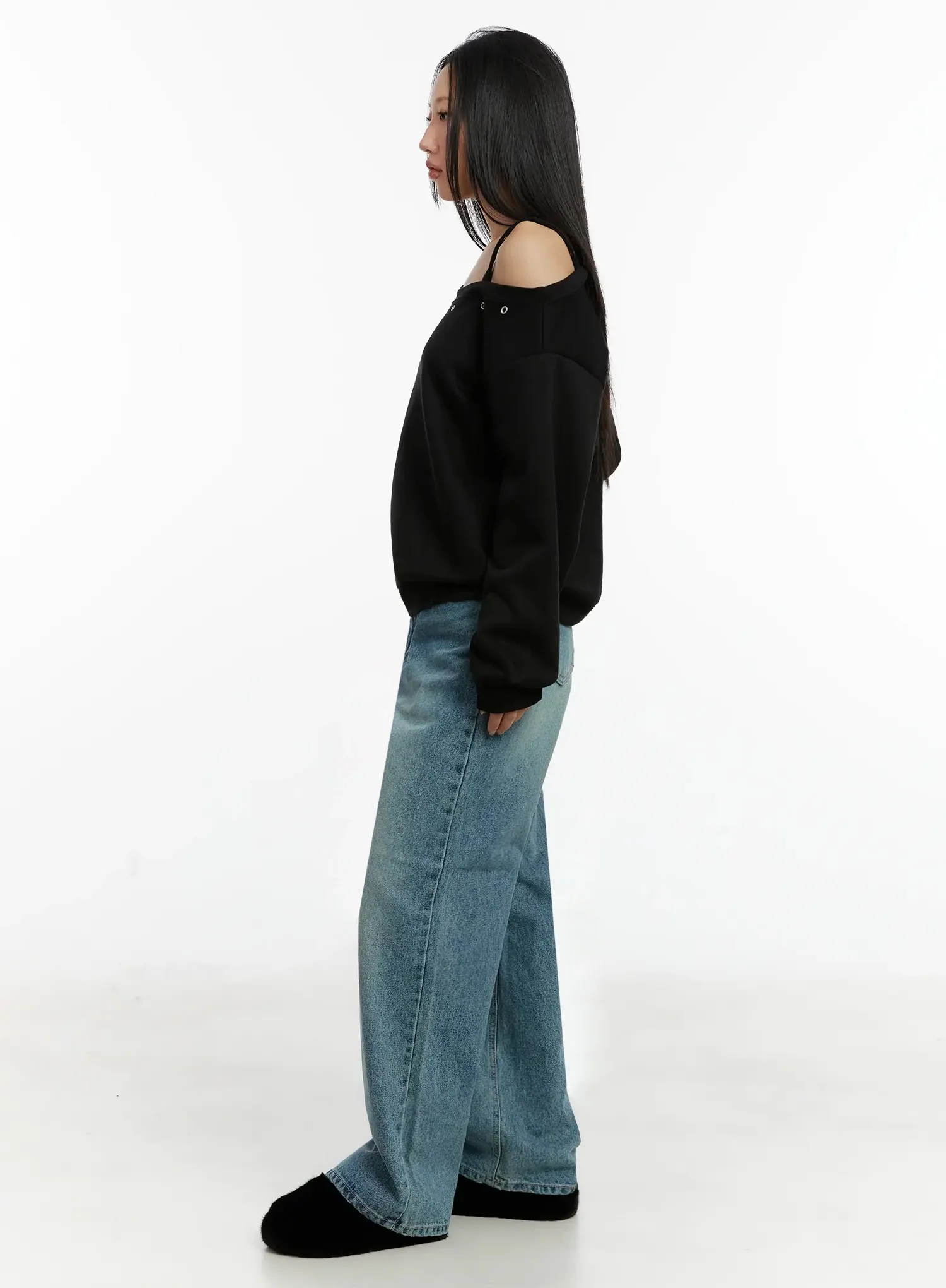 One-Shoulder Eyelet Sweatshirt ID525 - Image 8
