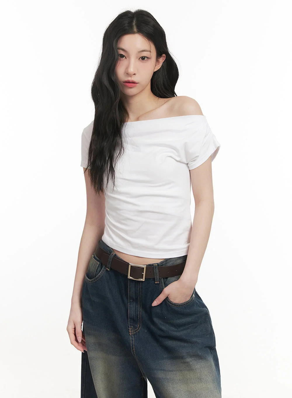 One-Shoulder Shirring Crop Top CF513 - Image 9