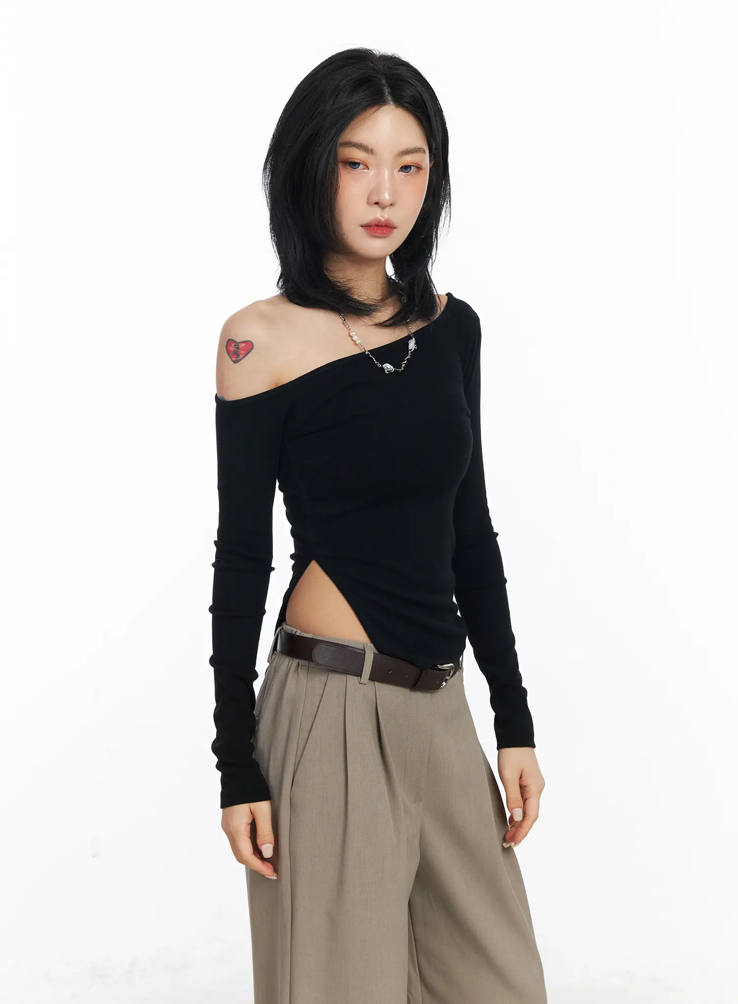One-Shoulder Side Slit Long Sleeve Top CJ522 - Image 6