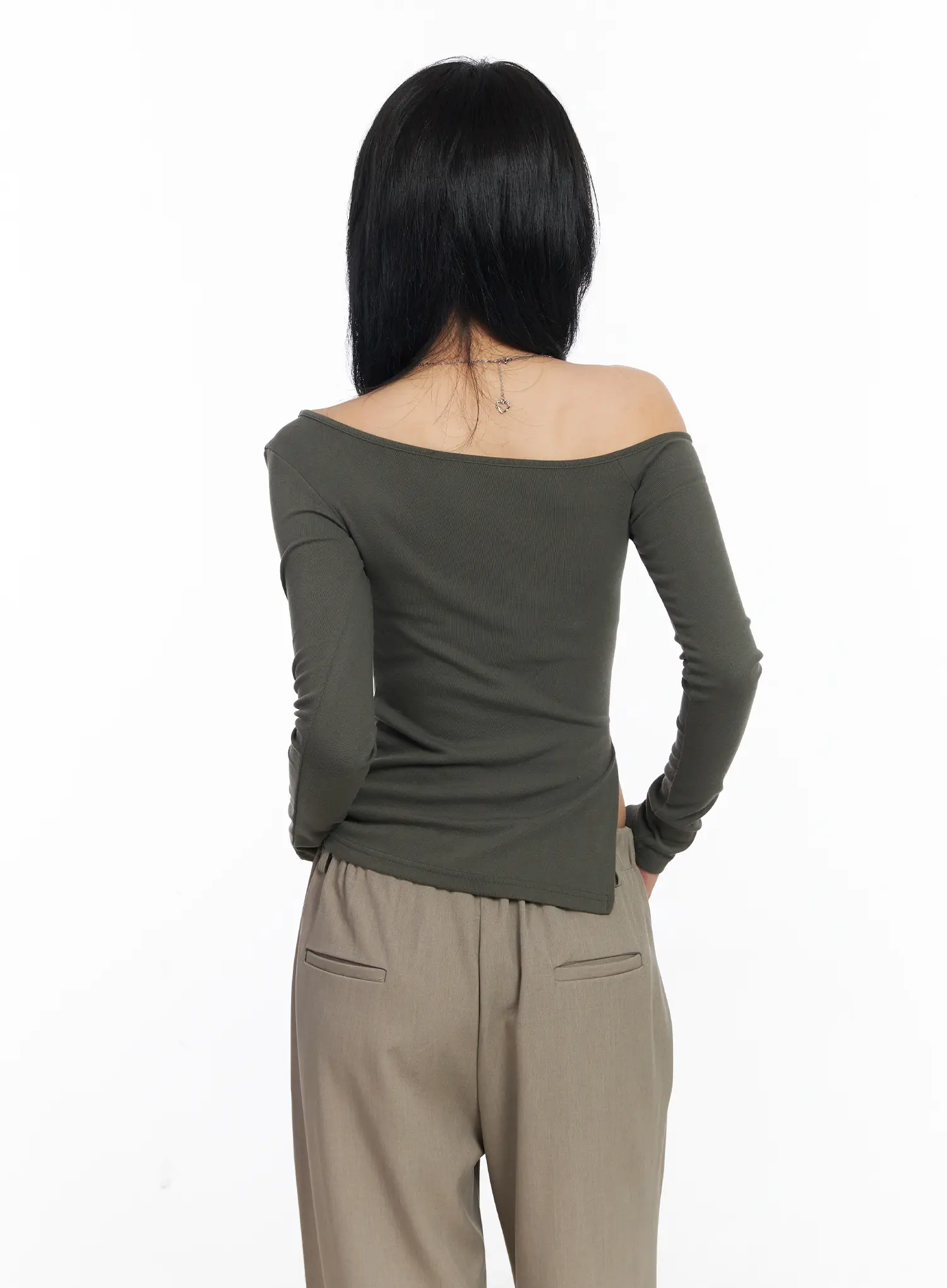 One-Shoulder Side Slit Long Sleeve Top CJ522 - Image 9