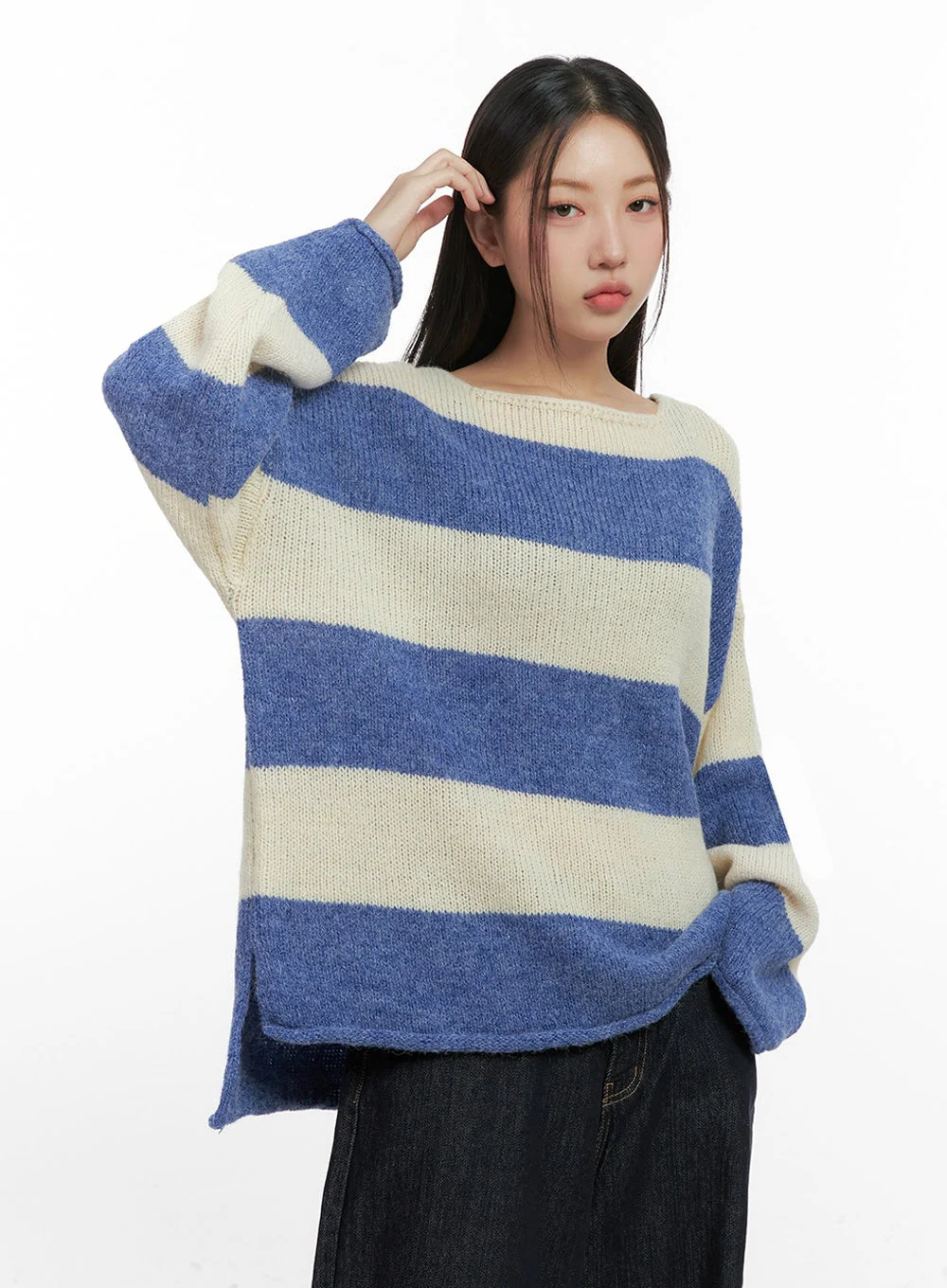 Oversize Stripe Wool Sweater IN415 - Image 6