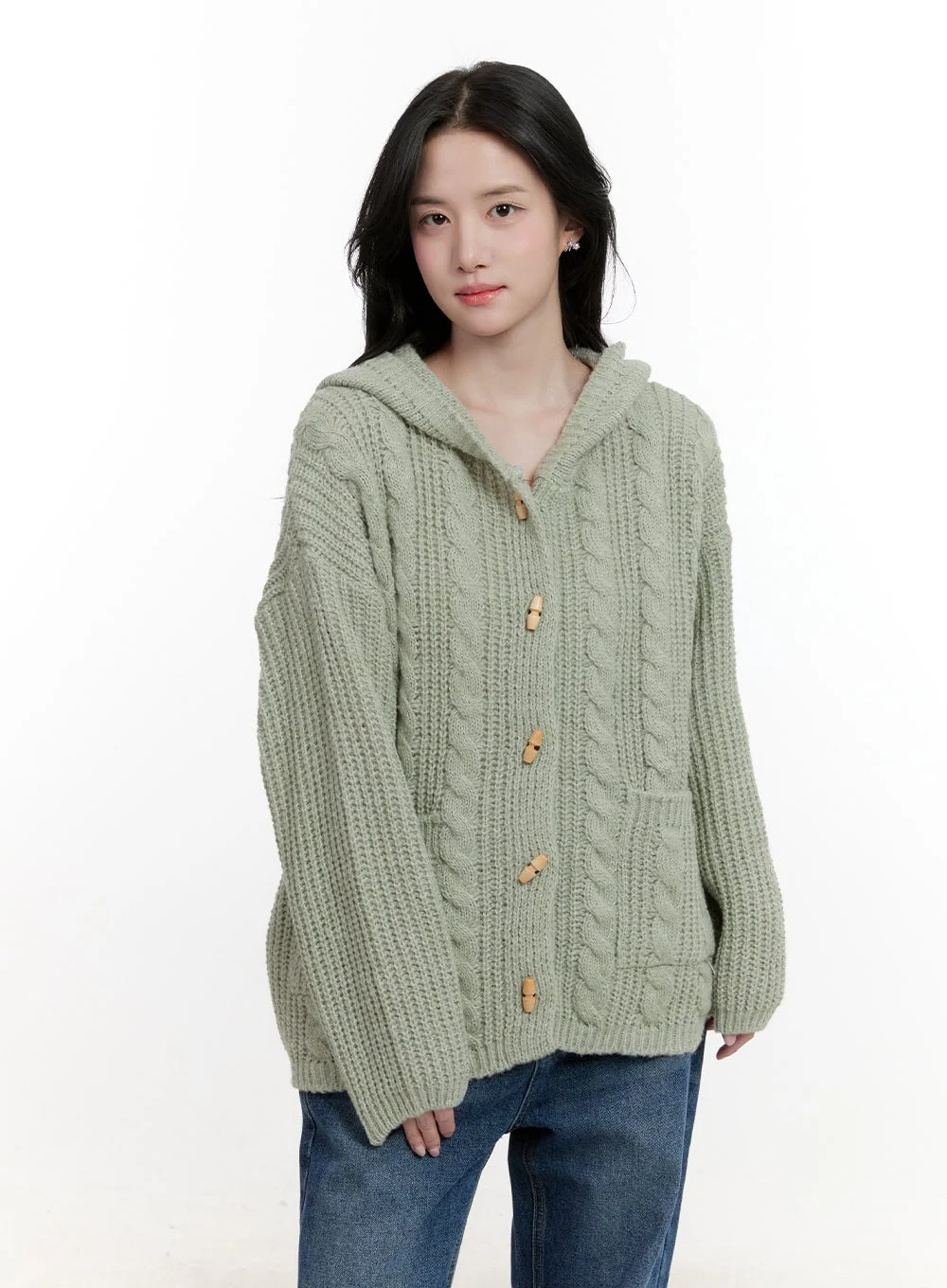 Oversized Cable Knit Hooded Cardigan CF527 - Image 11