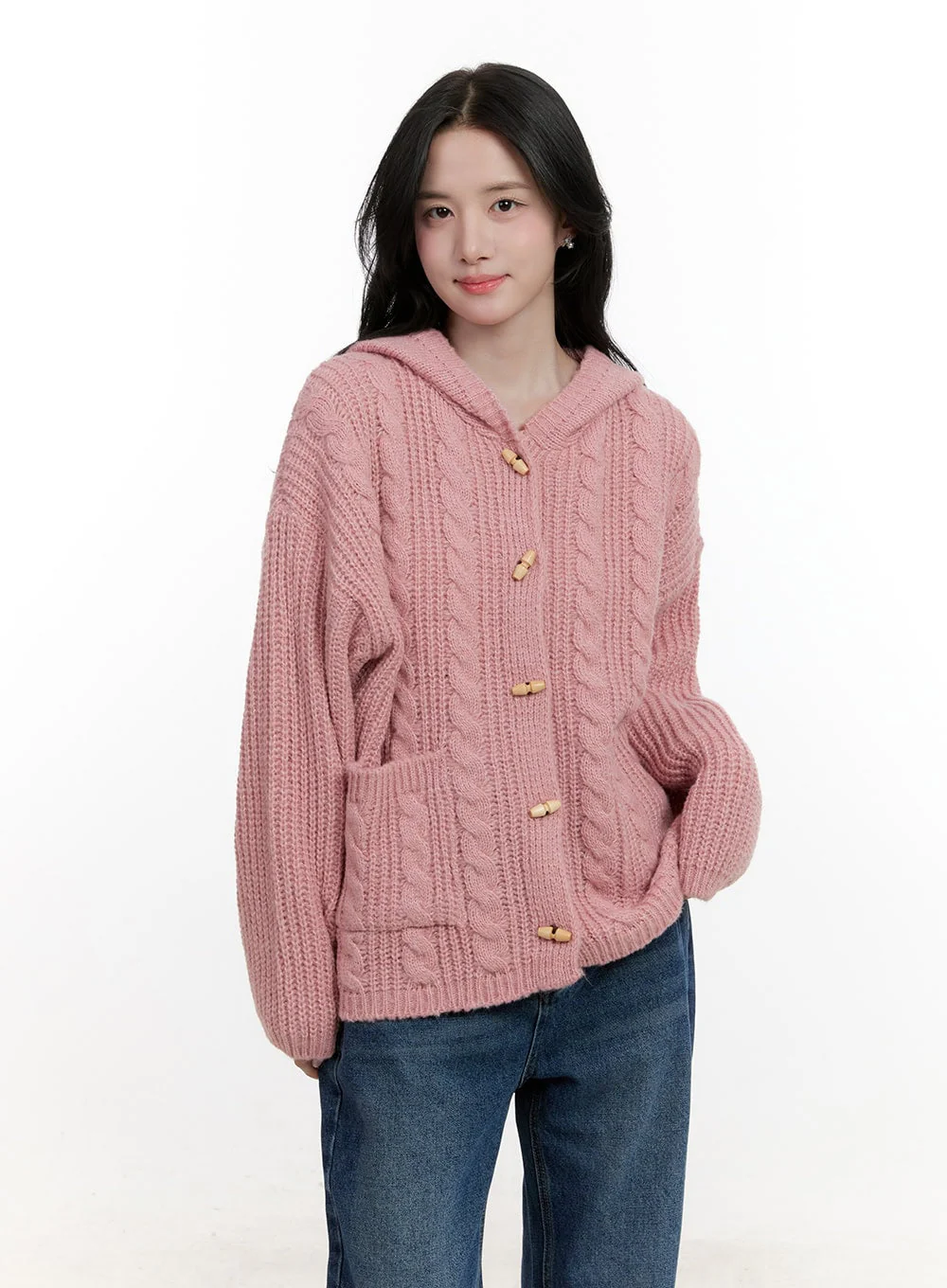 Oversized Cable Knit Hooded Cardigan CF527 - Image 12