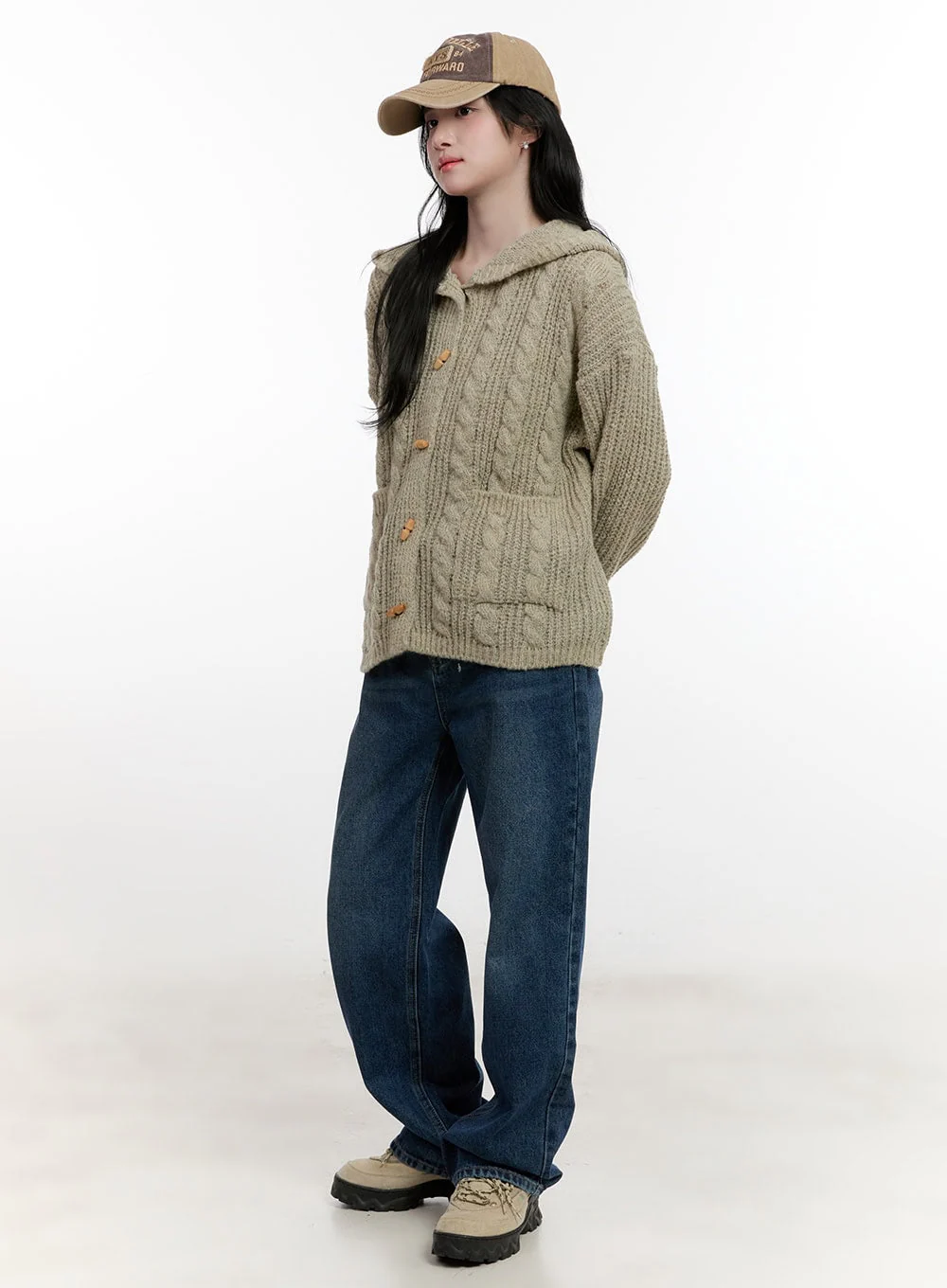 Oversized Cable Knit Hooded Cardigan CF527 - Image 4
