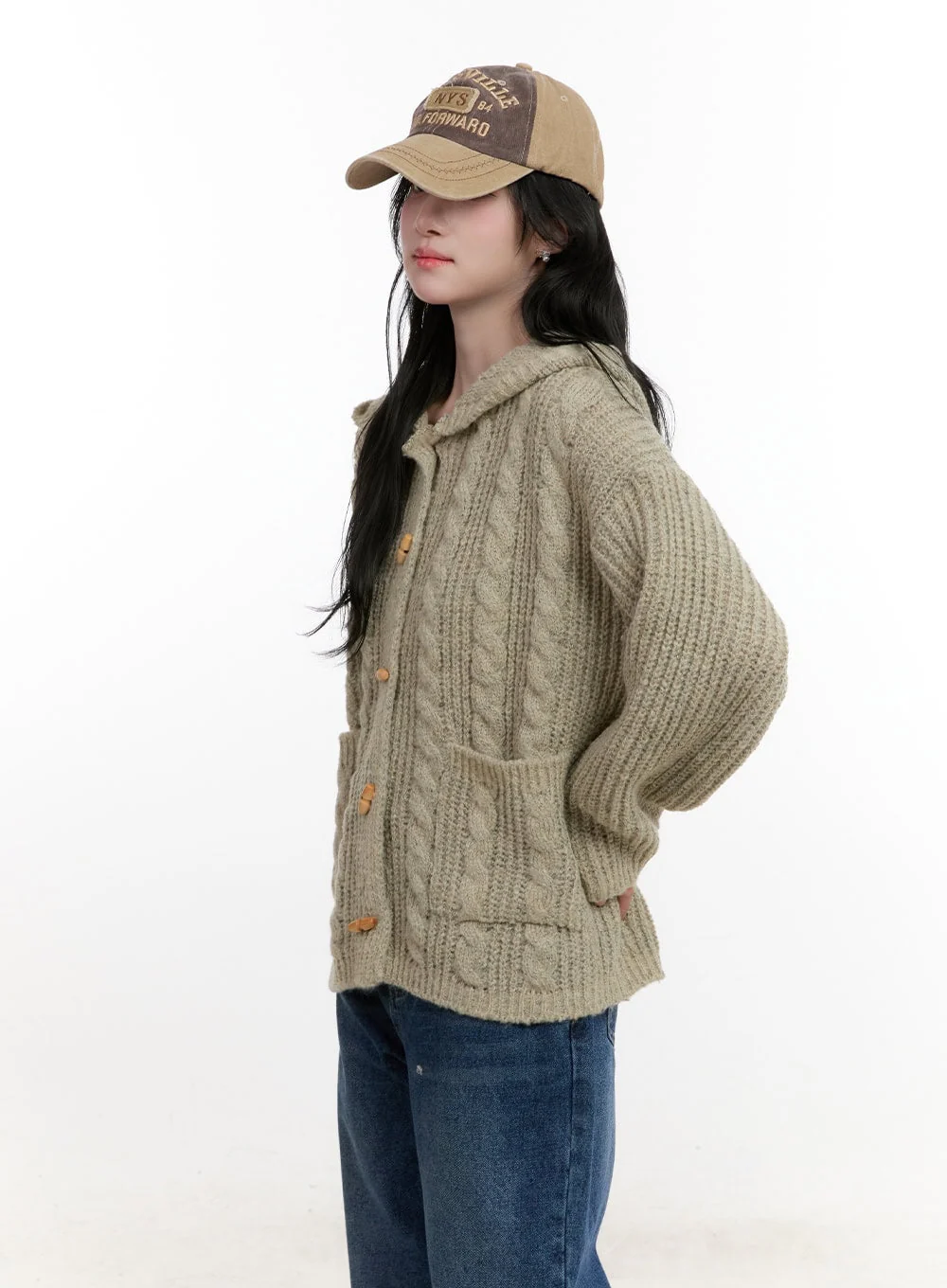 Oversized Cable Knit Hooded Cardigan CF527 - Image 6