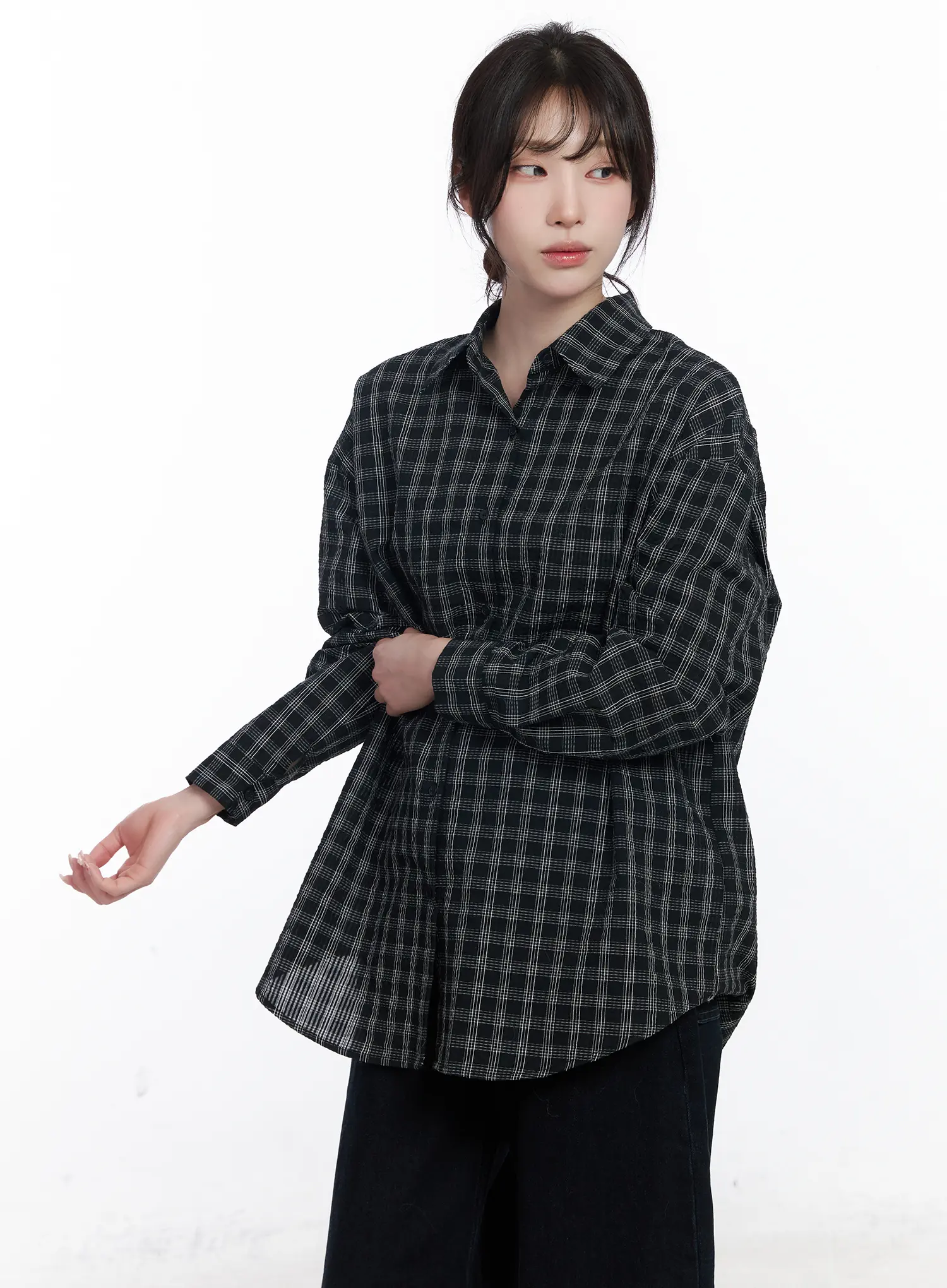 Oversized Checkered Long Sleeve Shirt CJ526