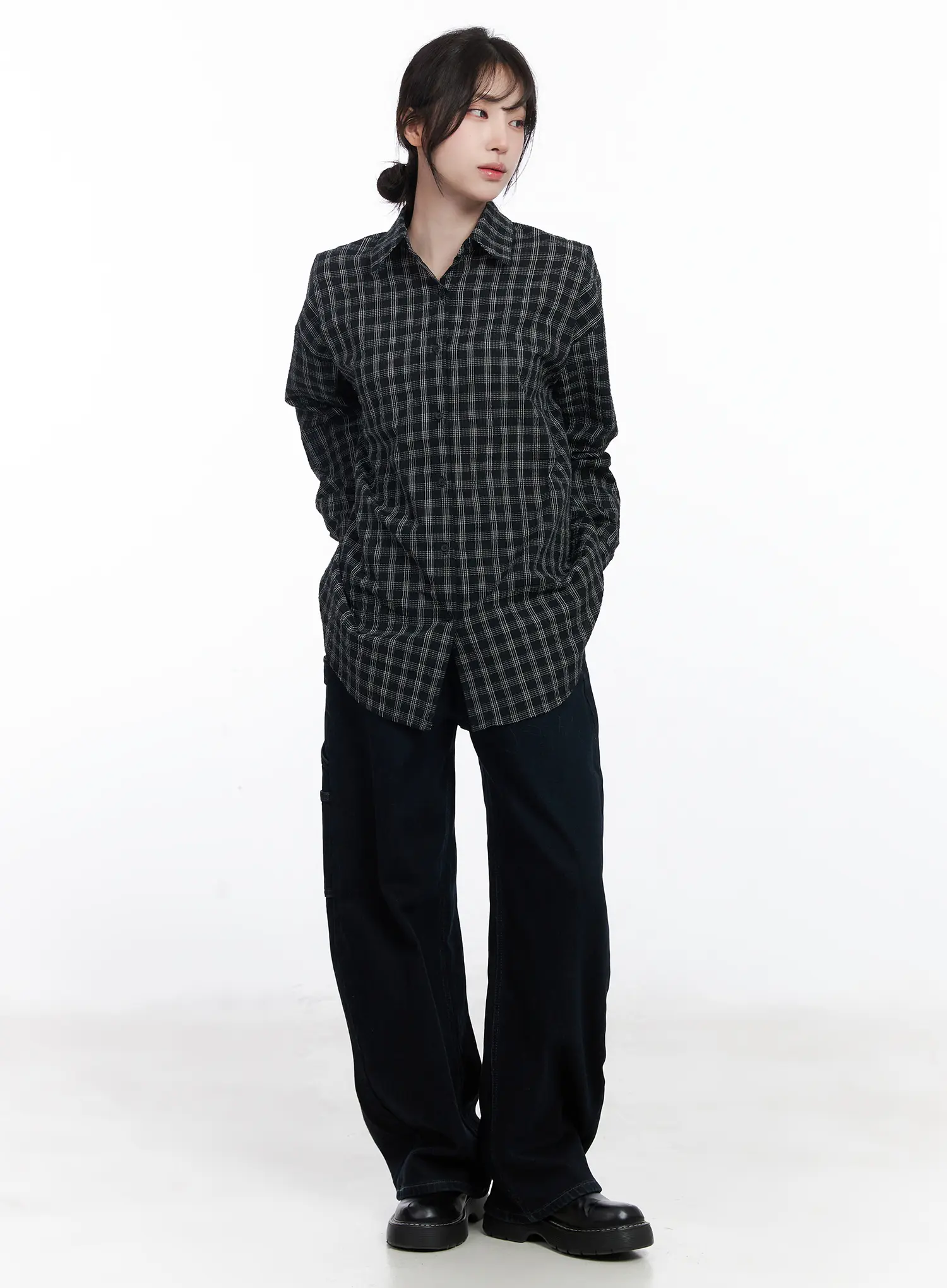 Oversized Checkered Long Sleeve Shirt CJ526 - Image 2