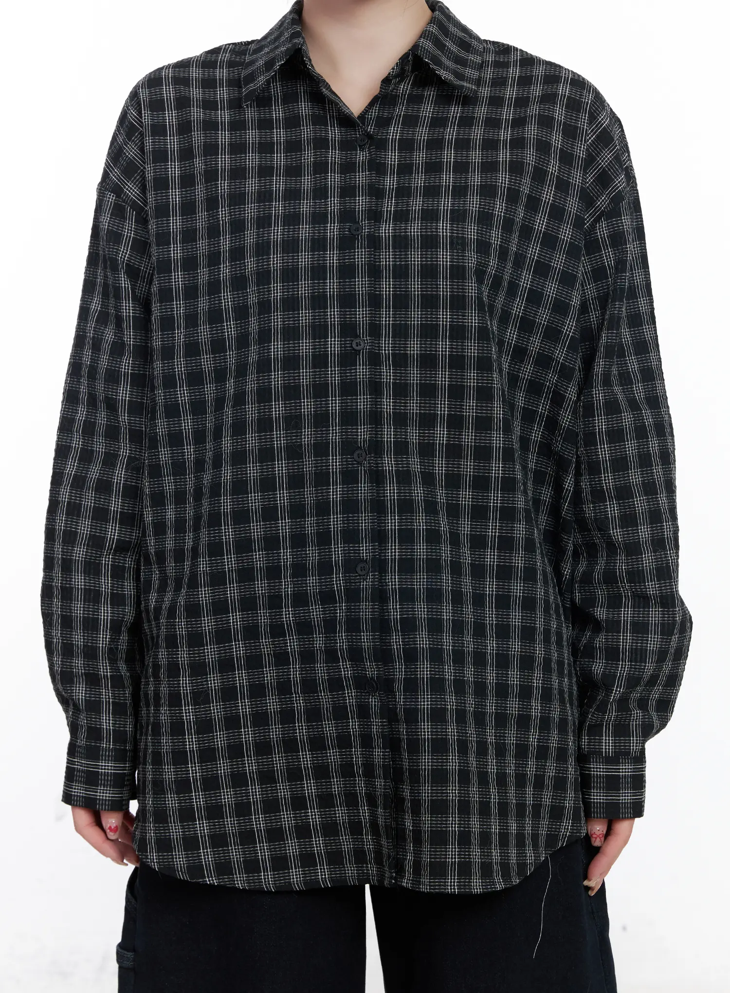 Oversized Checkered Long Sleeve Shirt CJ526 - Image 7