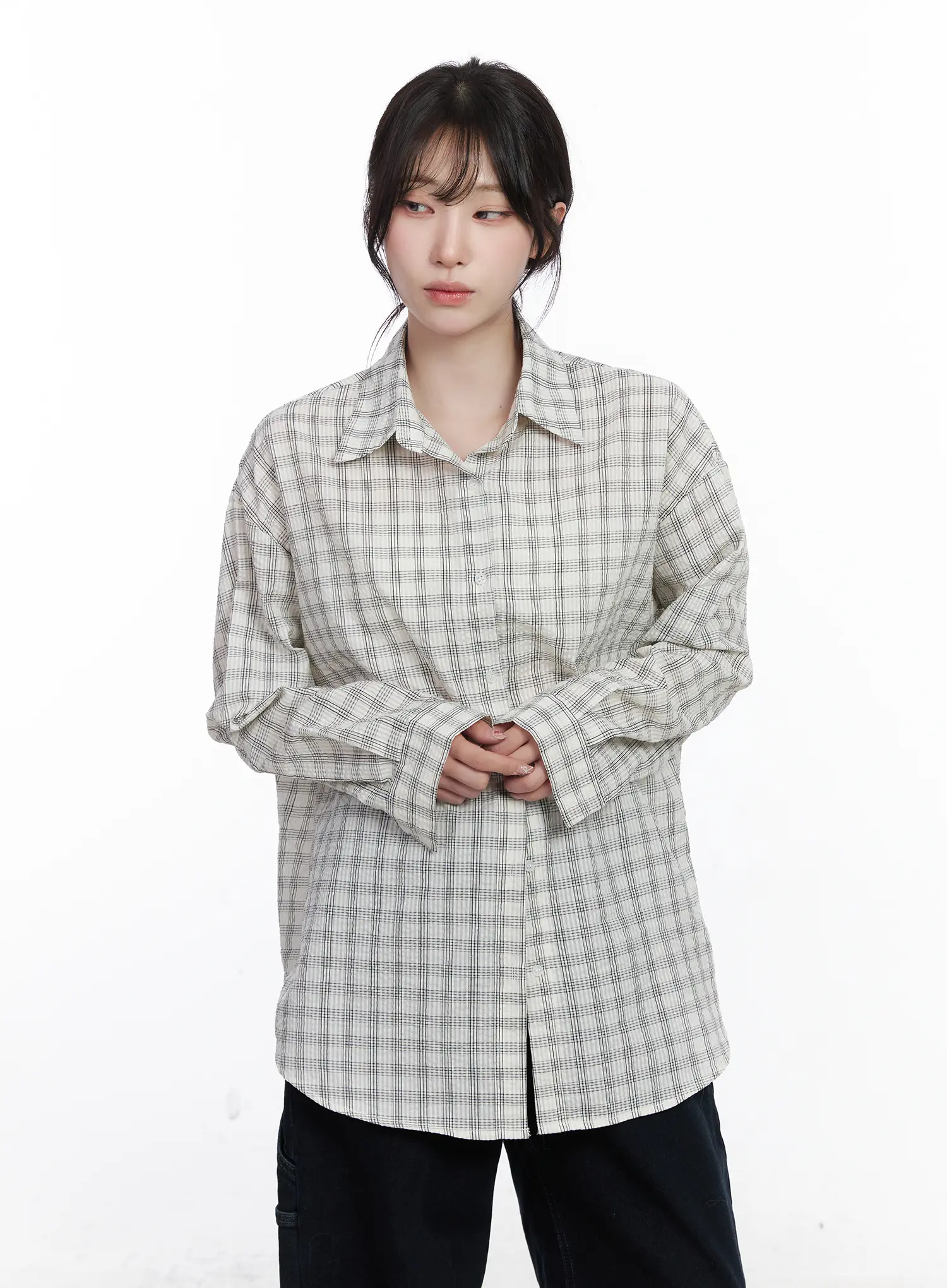 Oversized Checkered Long Sleeve Shirt CJ526 - Image 9
