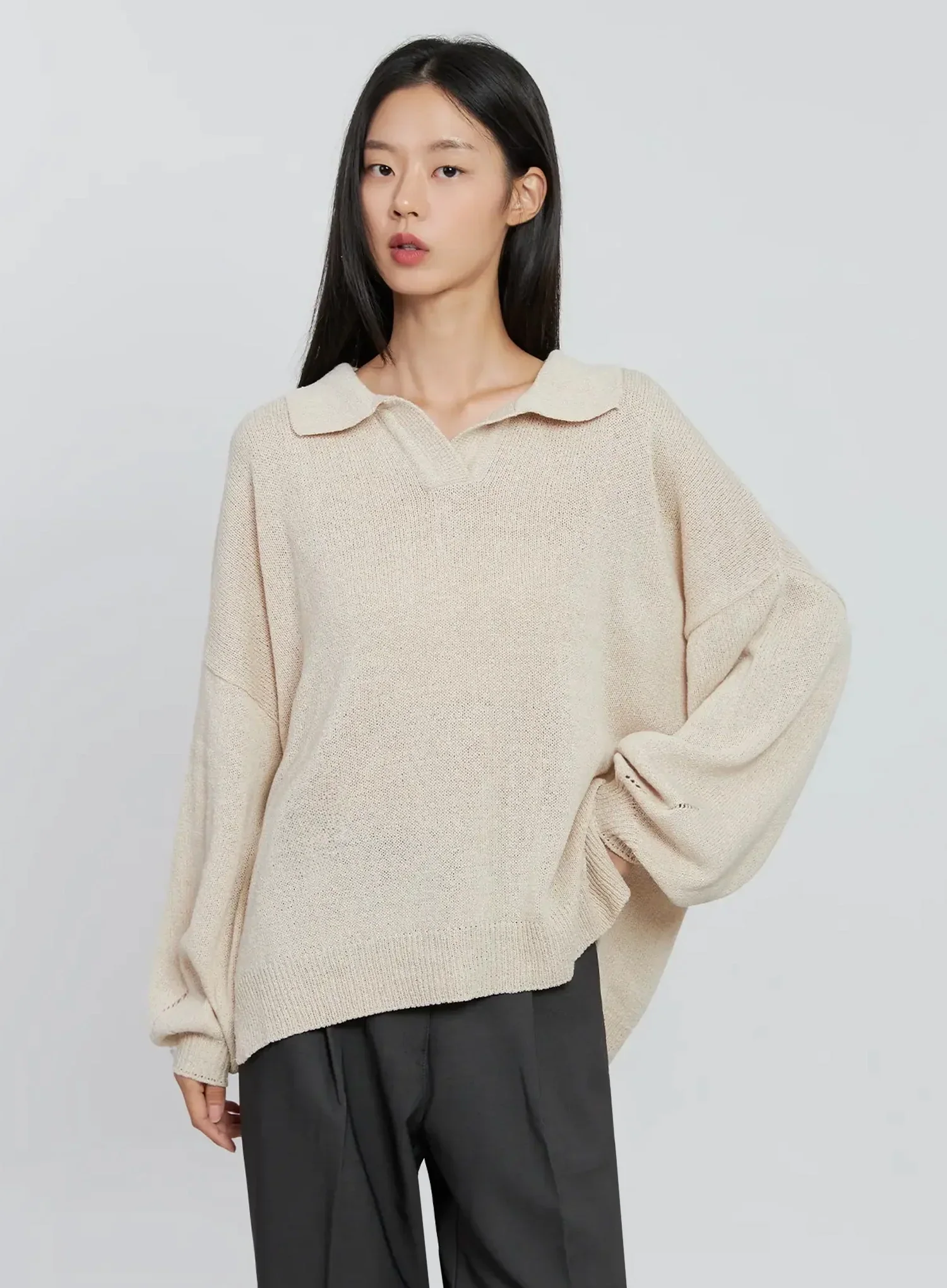 Oversized Collar Knit Top IN507 - Image 12