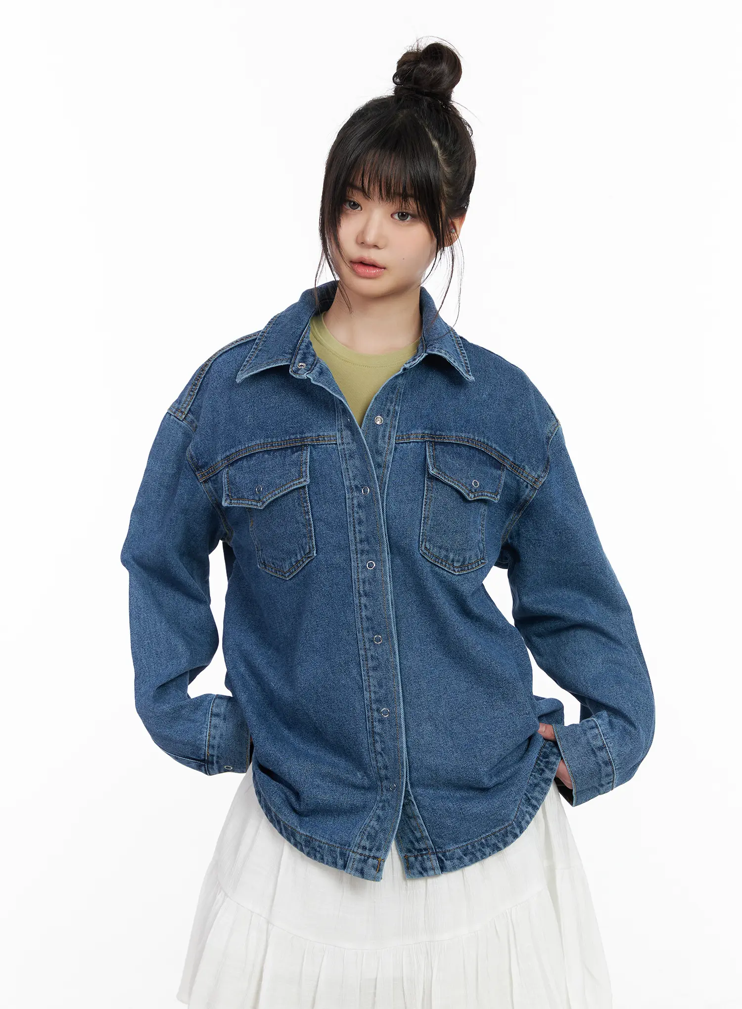 Oversized Denim Buttoned Jacket CM512 - Image 9