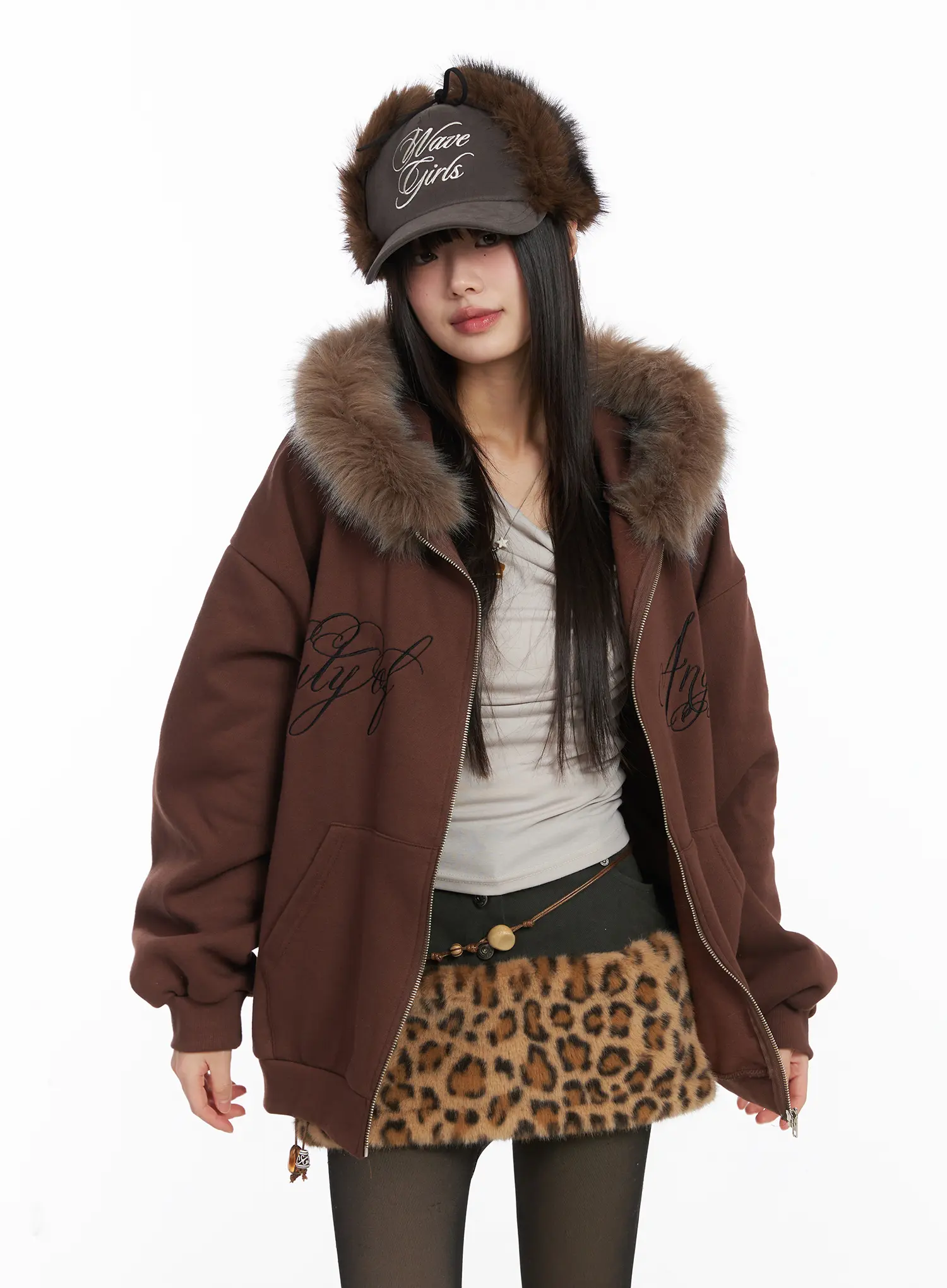 Oversized Faux Fur Fleece Zip-Up Hoodie CD529 - Image 9