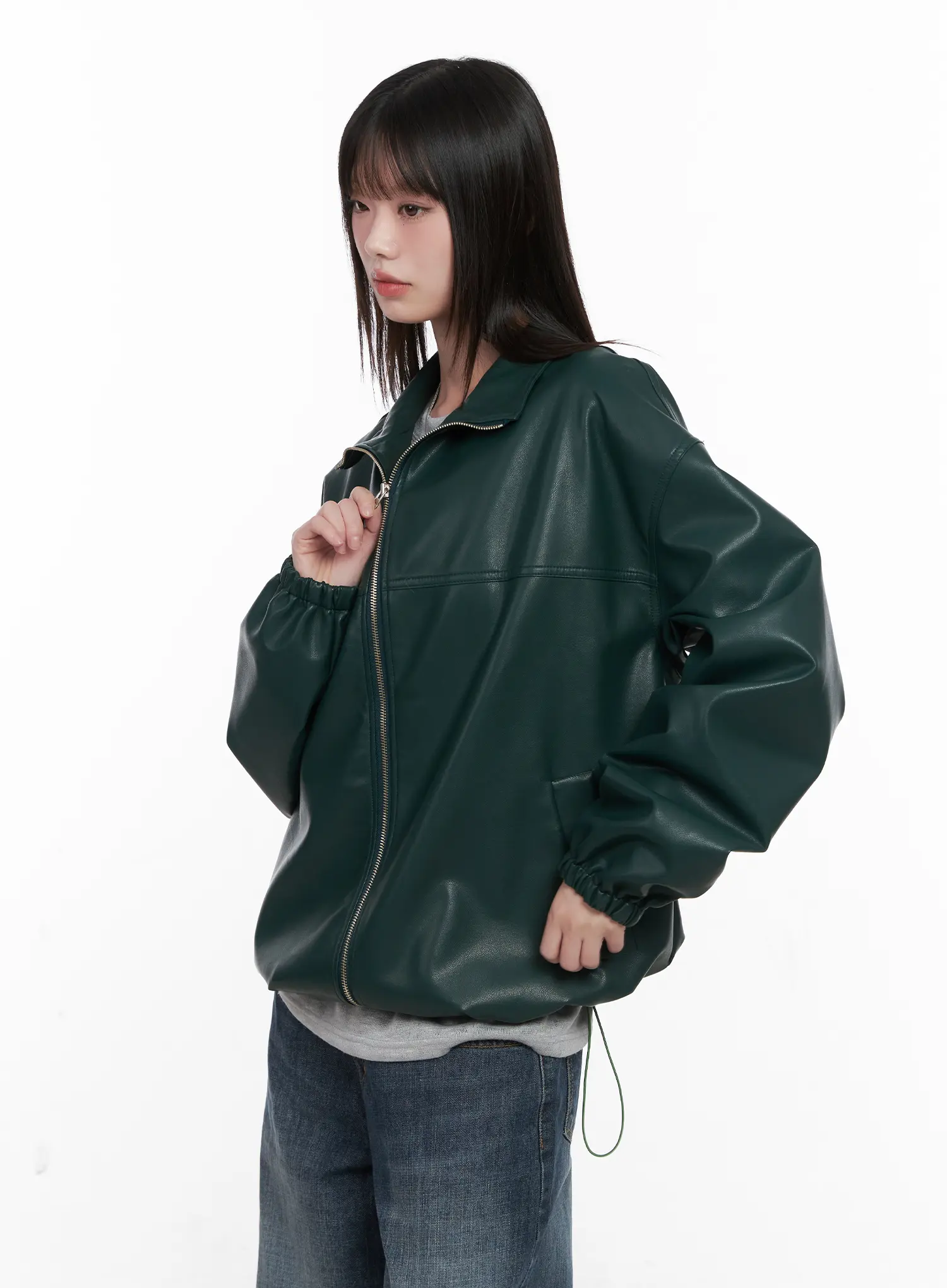 Oversized Faux-Leather Jacket CN511 - Image 8