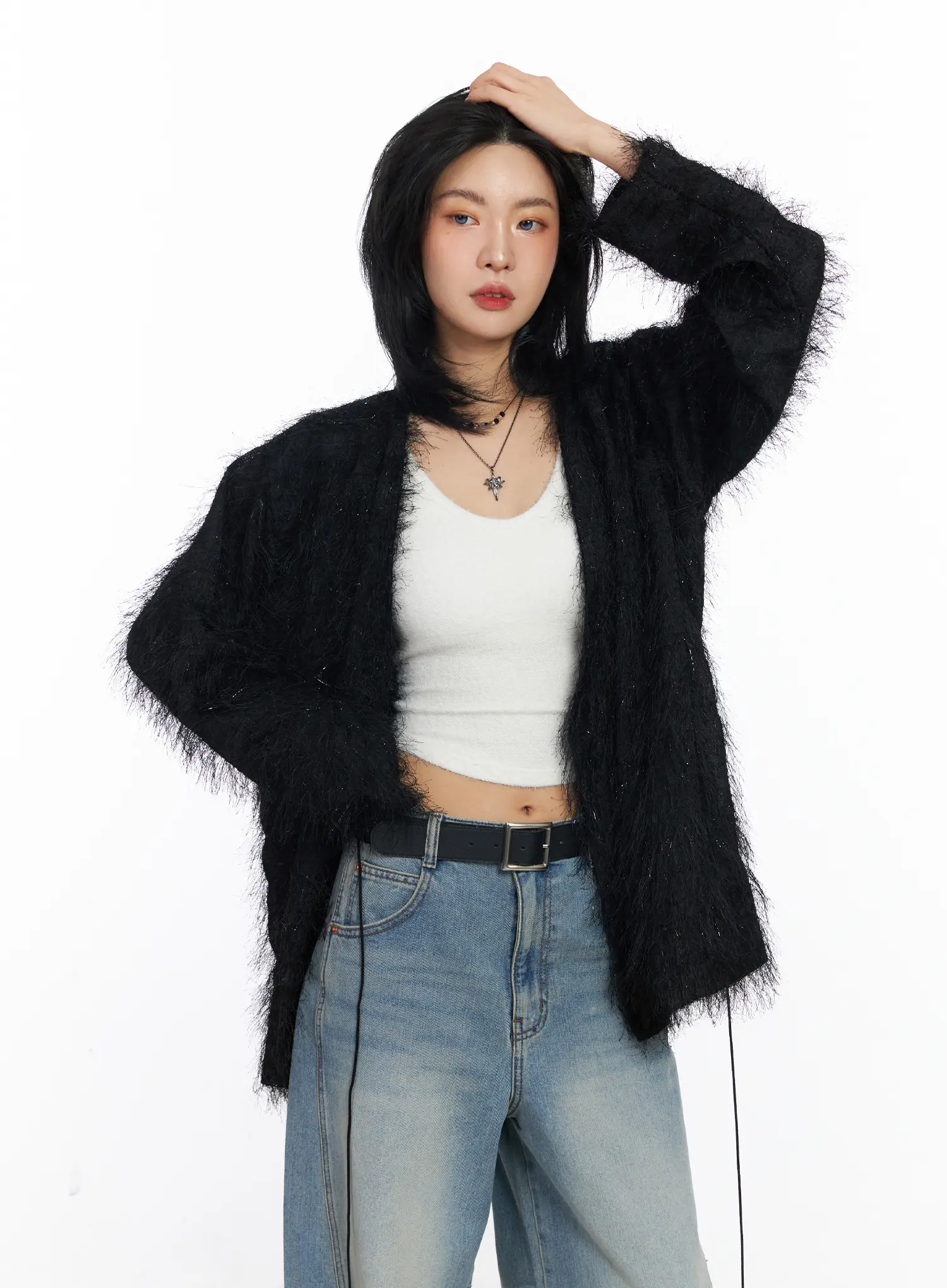 Oversized Fuzzy Knit Cardigan CJ523 - Image 2
