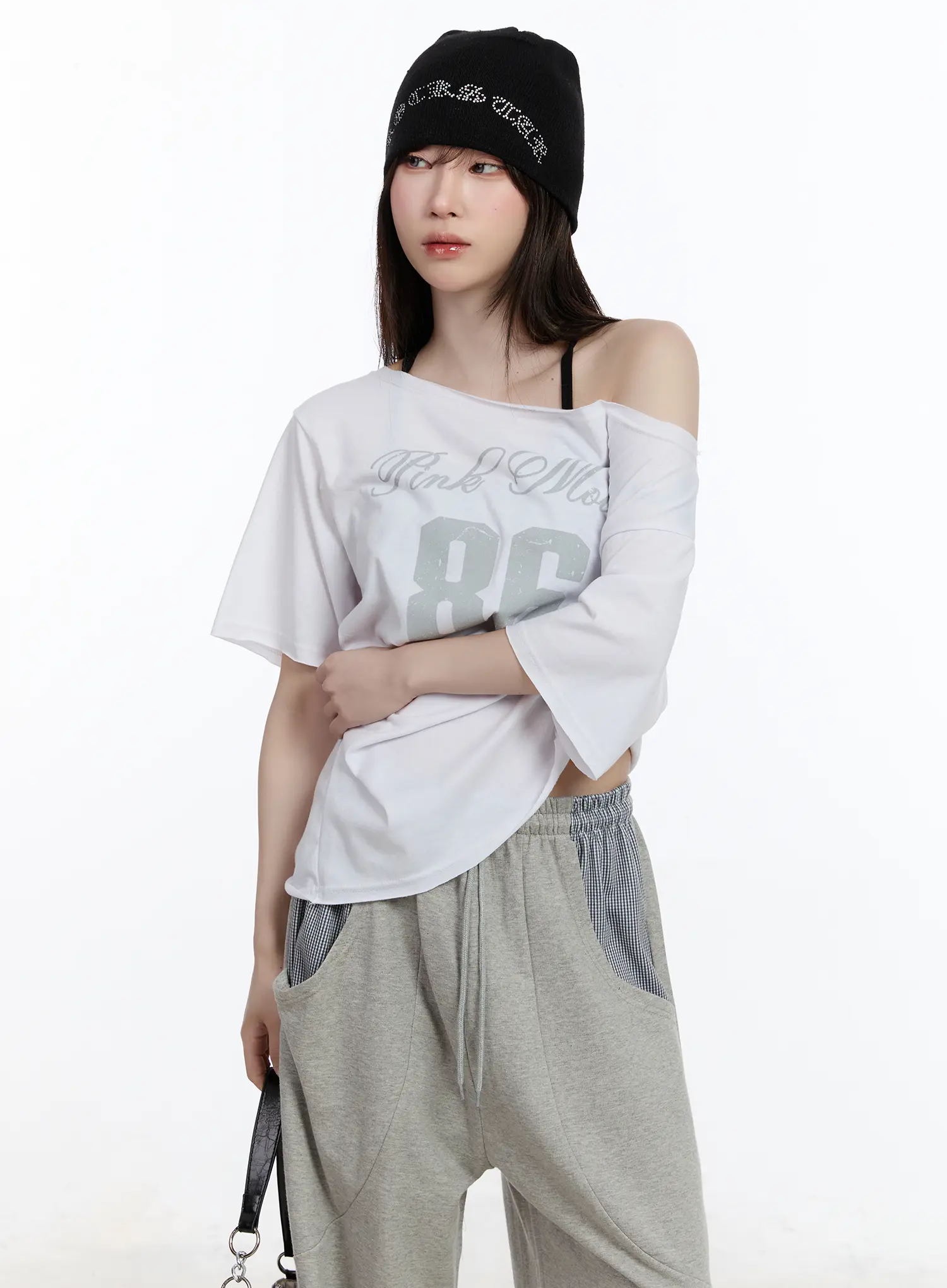 Oversized Graphic One-Shoulder T-Shirt CA502