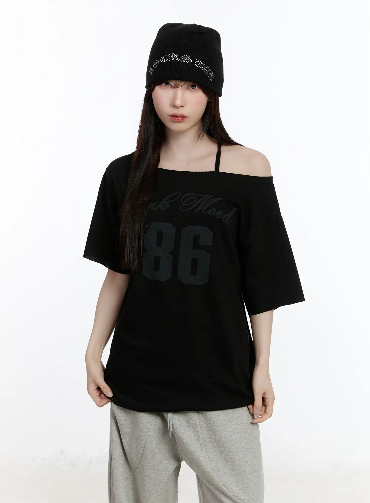 Oversized Graphic One-Shoulder T-Shirt CA502 - Image 11