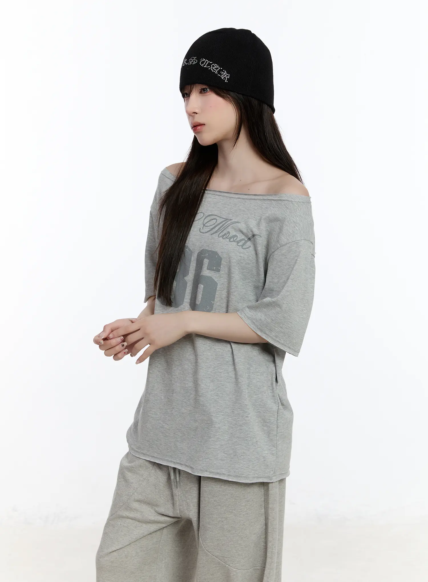 Oversized Graphic One-Shoulder T-Shirt CA502 - Image 2