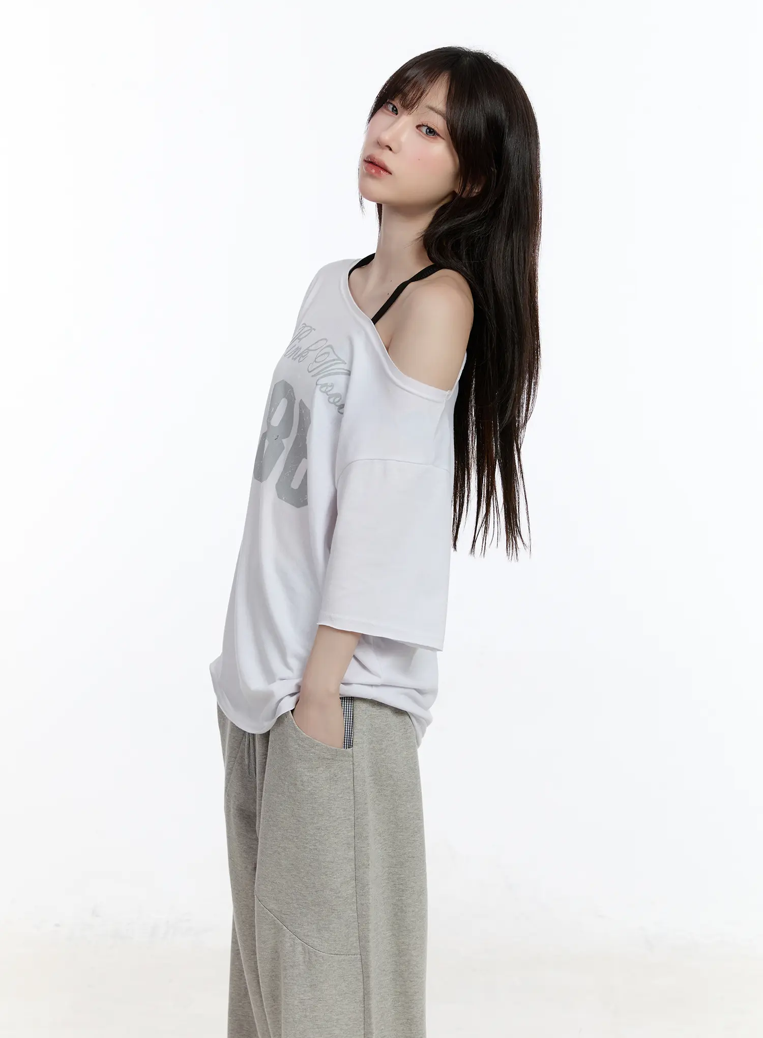 Oversized Graphic One-Shoulder T-Shirt CA502 - Image 6