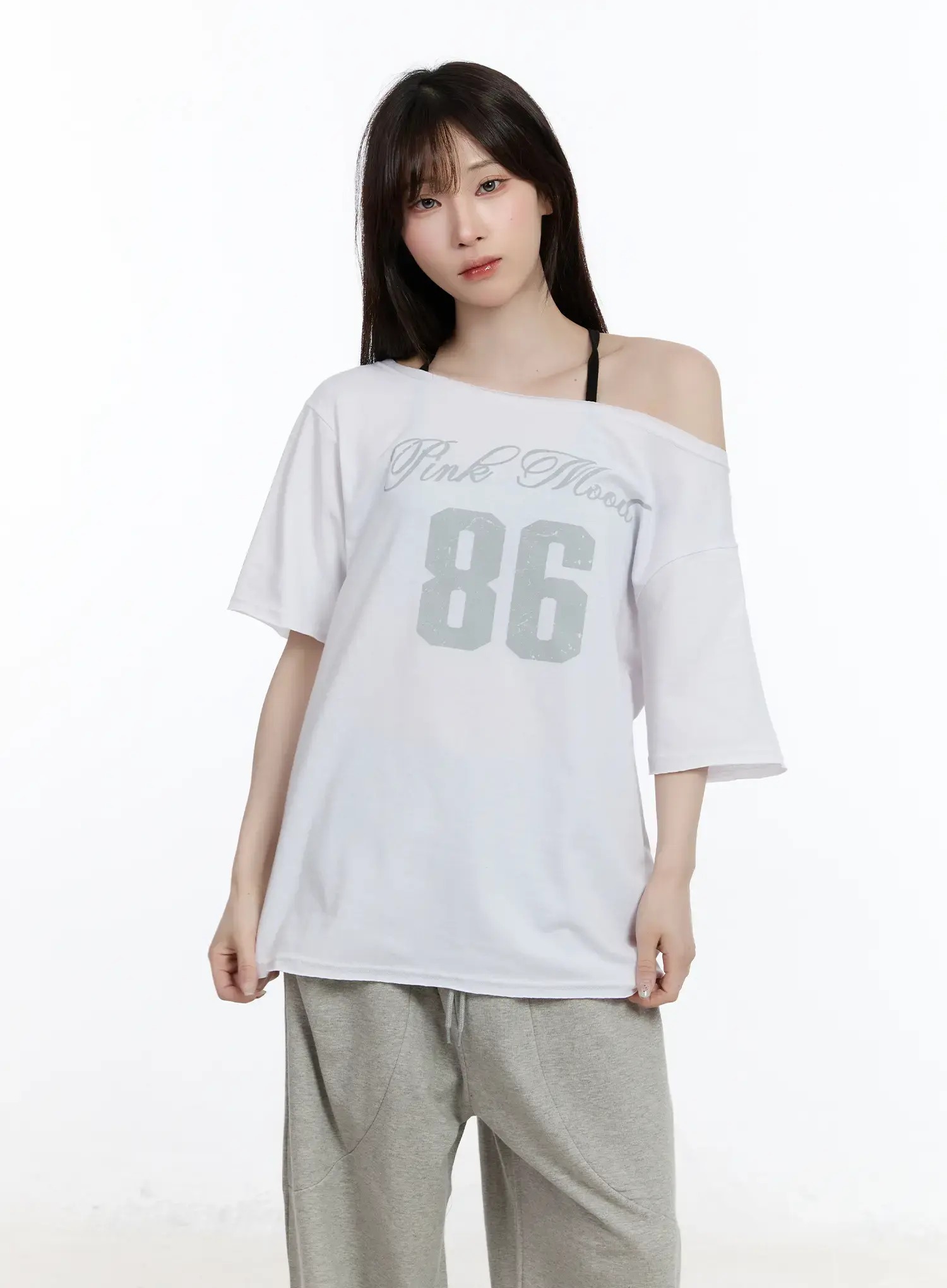 Oversized Graphic One-Shoulder T-Shirt CA502 - Image 9