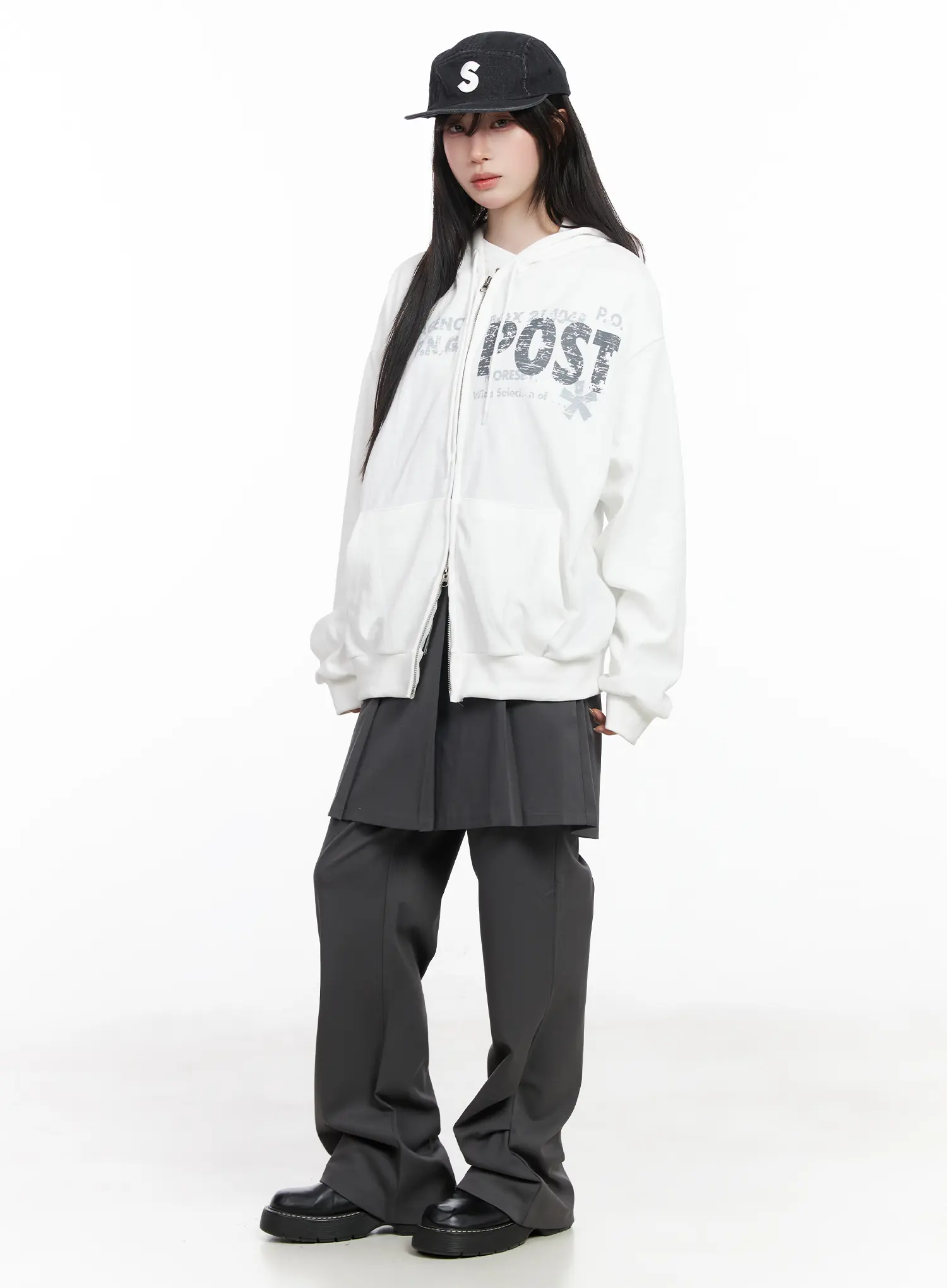 Oversized Graphic Zip-Up Hoodie CF523 - Image 4