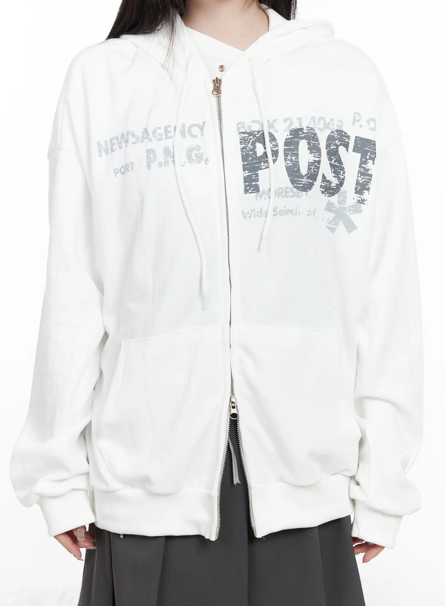 Oversized Graphic Zip-Up Hoodie CF523 - Image 6
