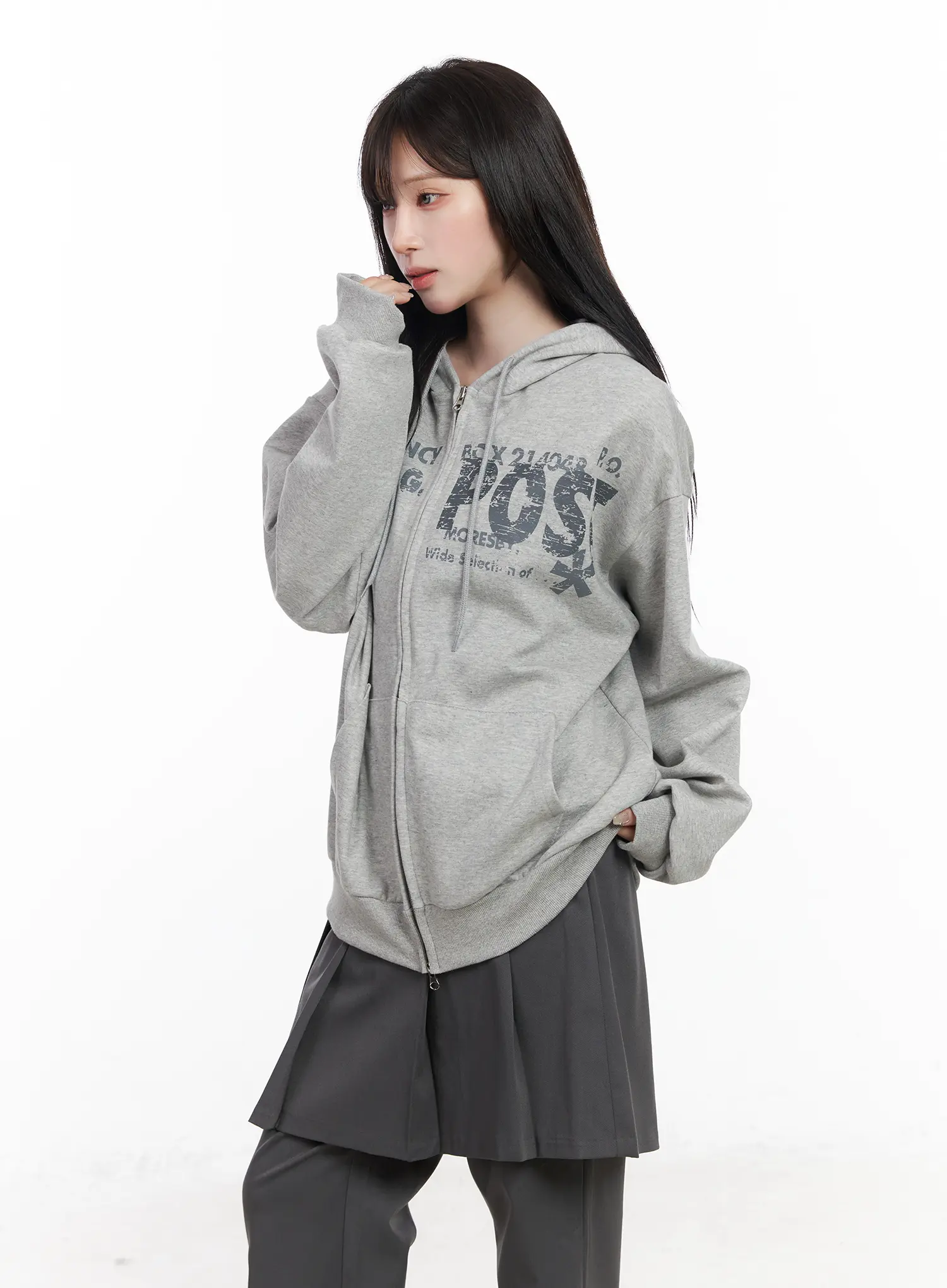 Oversized Graphic Zip-Up Hoodie CF523 - Image 8