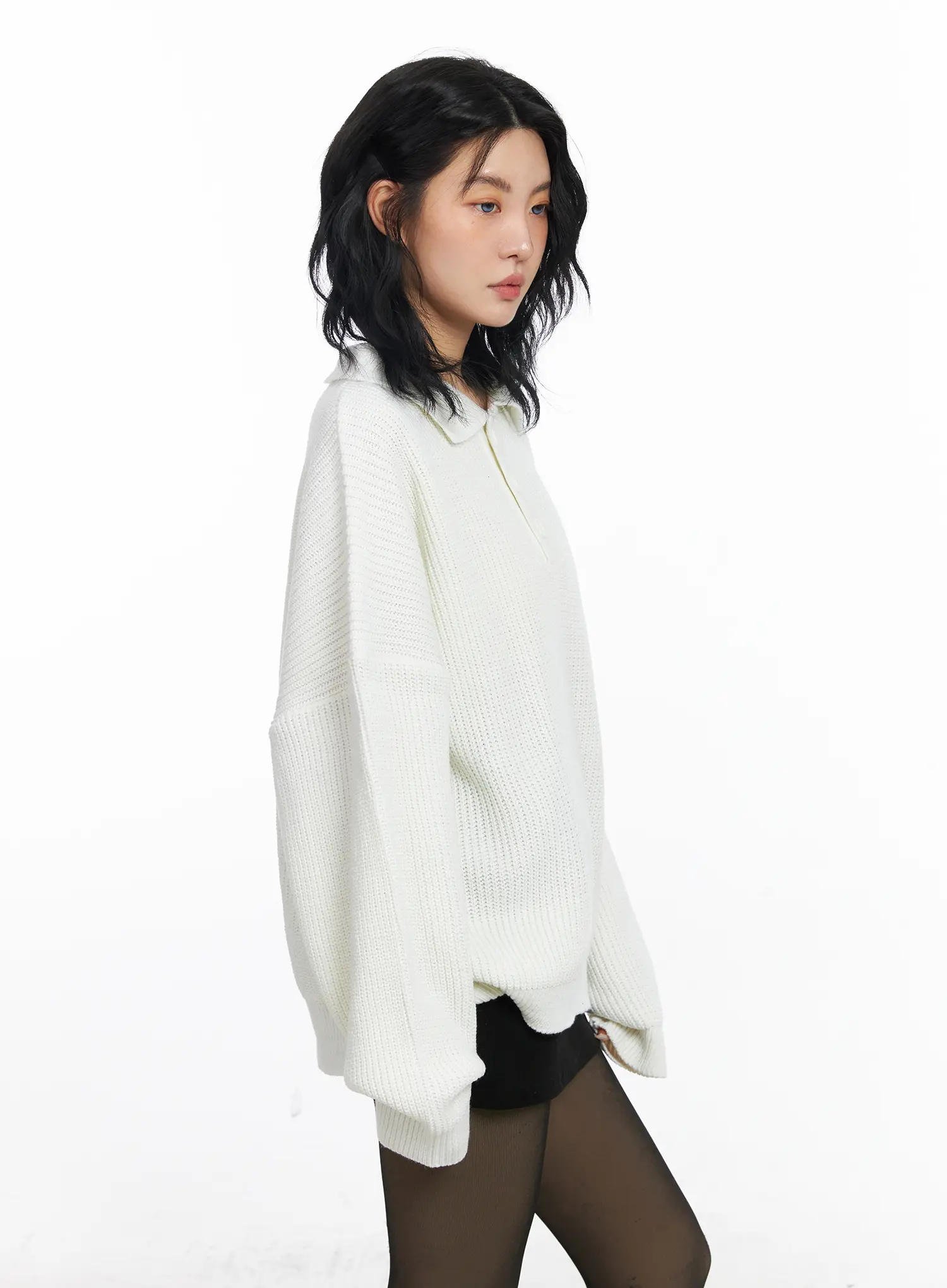 Oversized Knit Polo Sweater CJ523 - Image 7