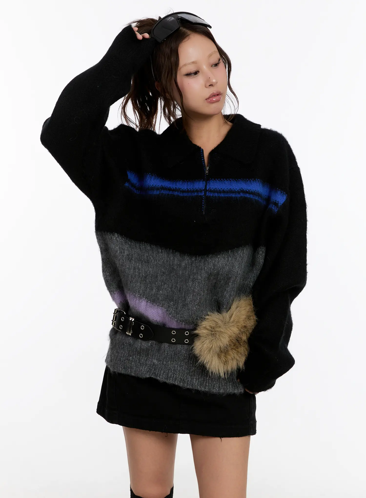 Oversized Multi-Color Half Zip Knit Sweater CN527