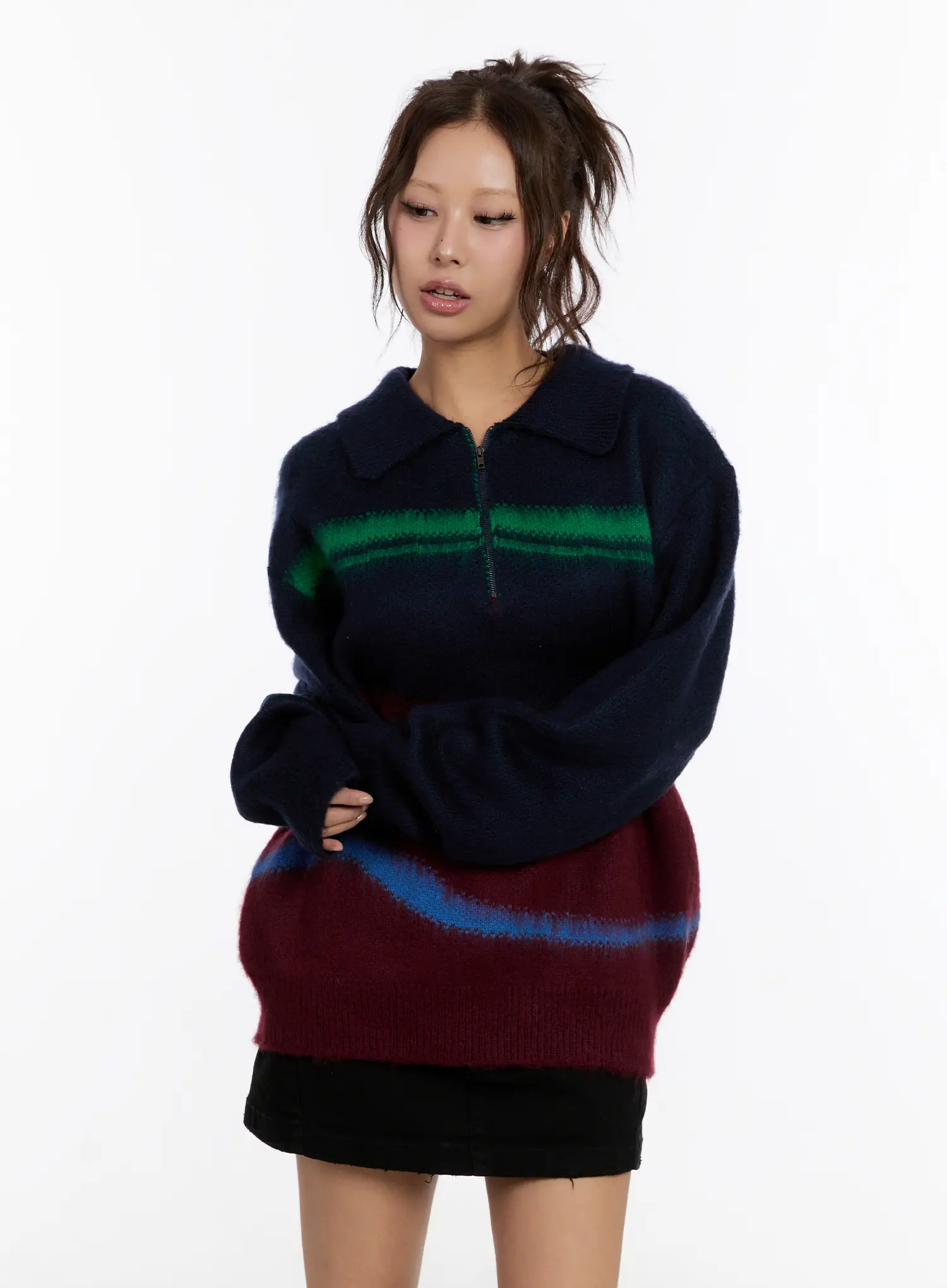 Oversized Multi-Color Half Zip Knit Sweater CN527 - Image 10