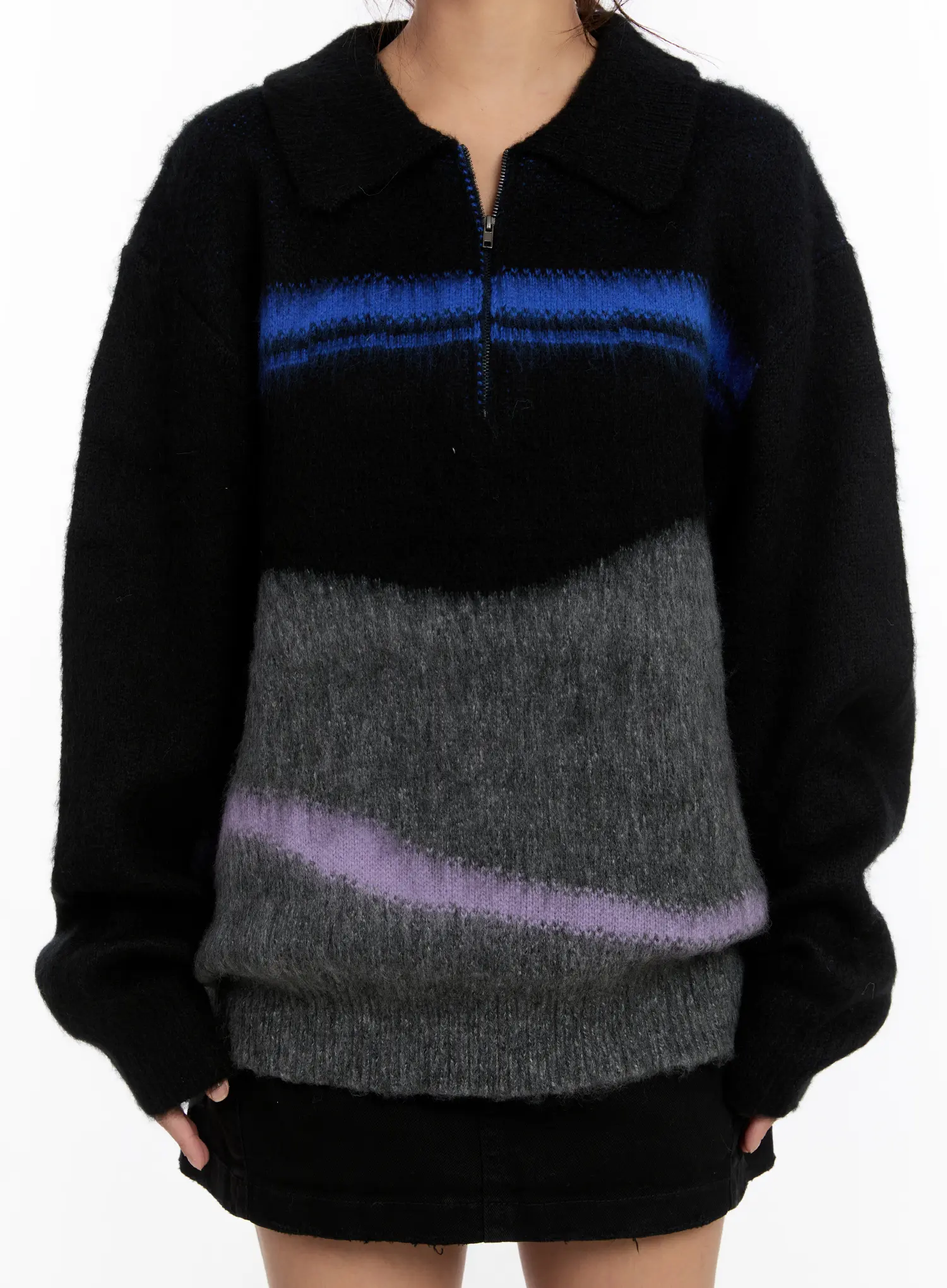 Oversized Multi-Color Half Zip Knit Sweater CN527 - Image 4