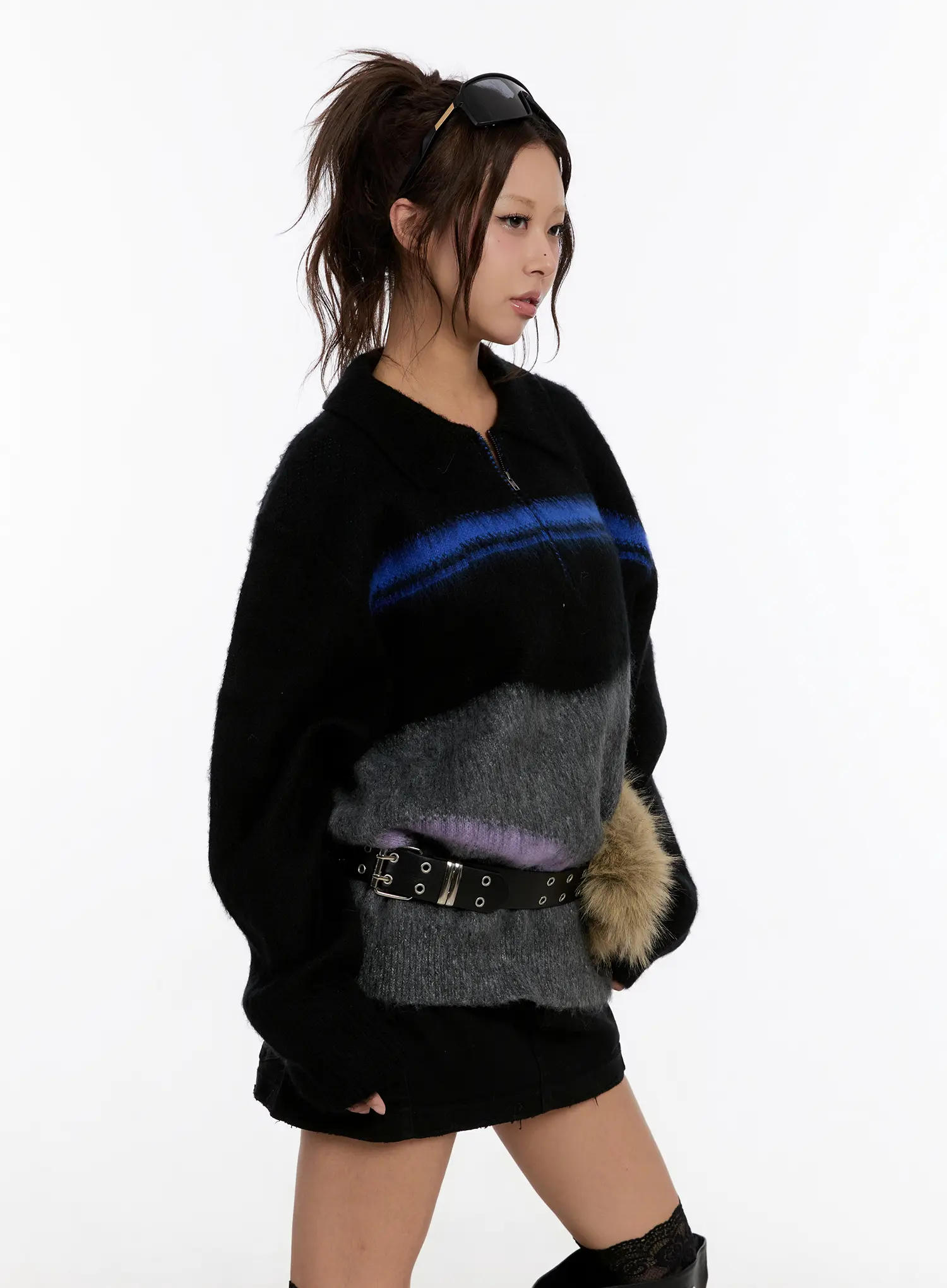 Oversized Multi-Color Half Zip Knit Sweater CN527 - Image 5