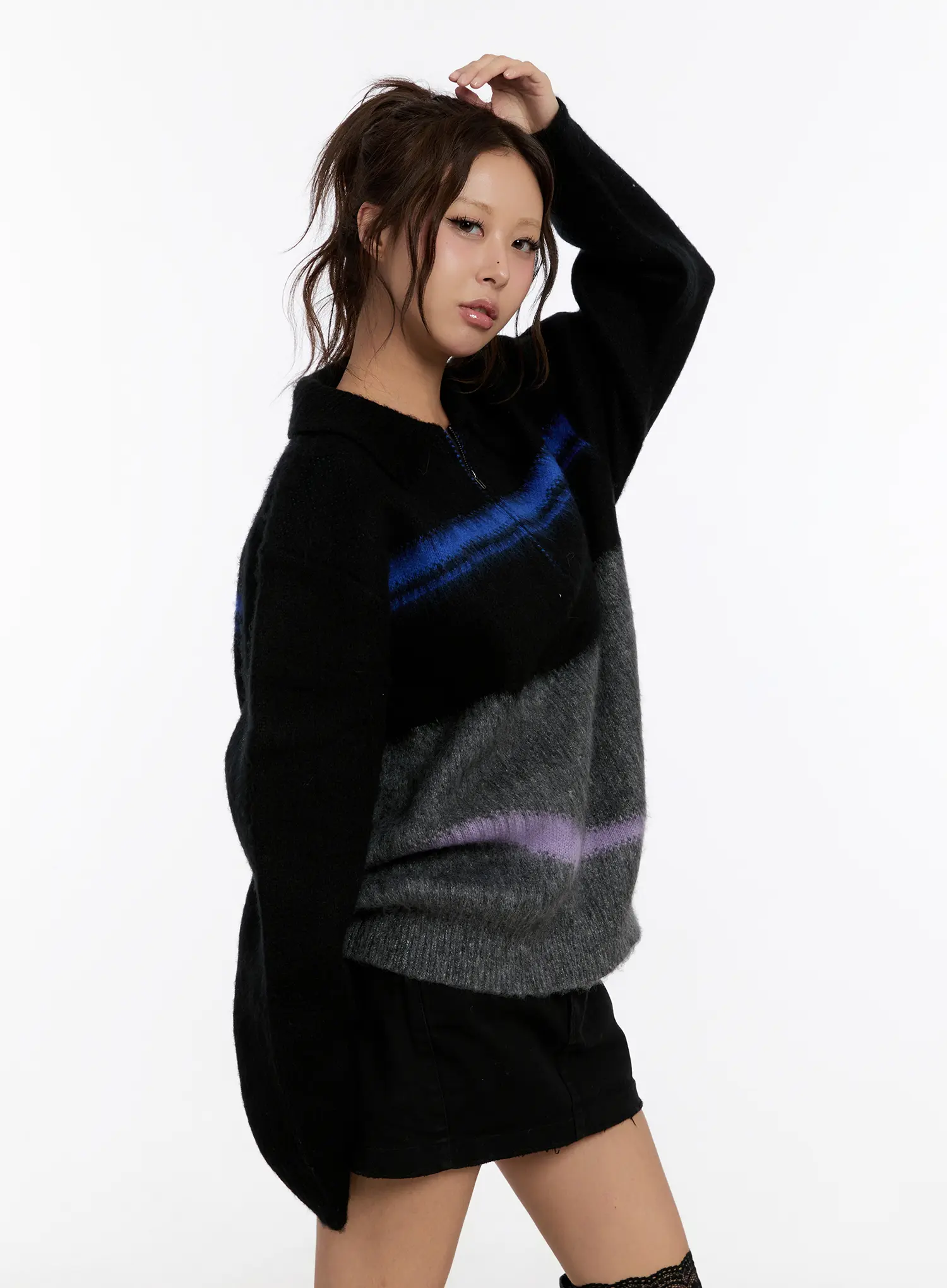 Oversized Multi-Color Half Zip Knit Sweater CN527 - Image 6