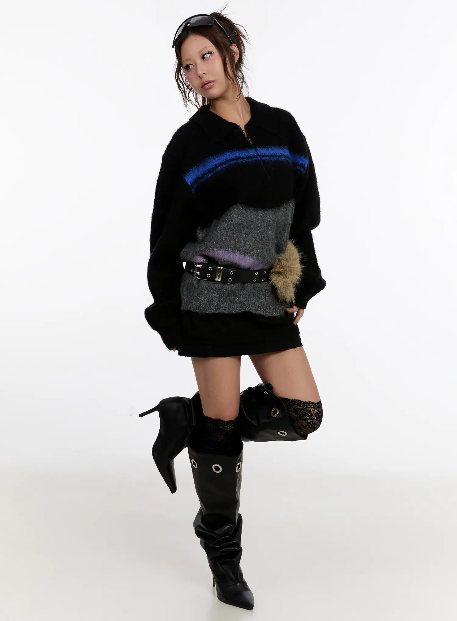 Oversized Multi-Color Half Zip Knit Sweater CN527 - Image 7