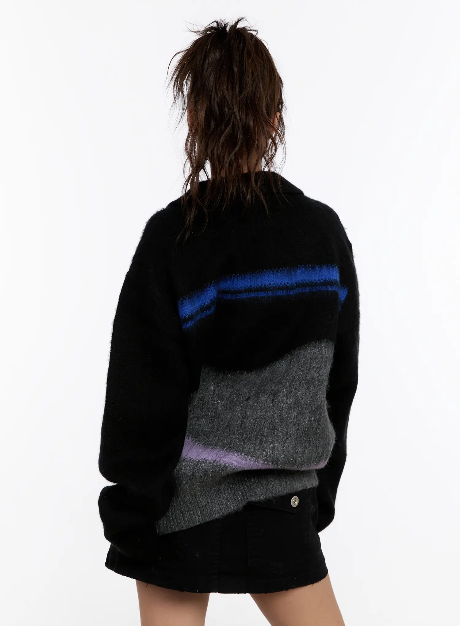 Oversized Multi-Color Half Zip Knit Sweater CN527 - Image 8