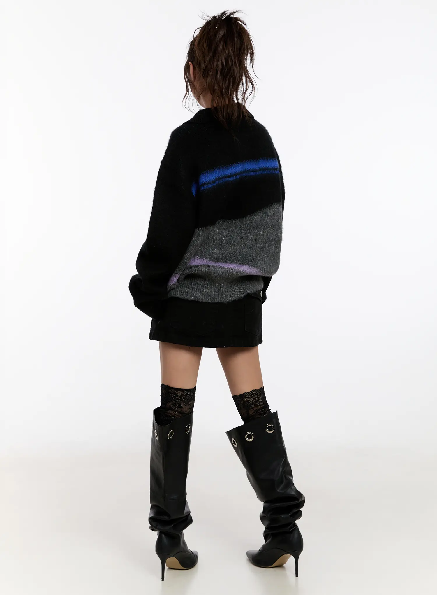 Oversized Multi-Color Half Zip Knit Sweater CN527 - Image 9