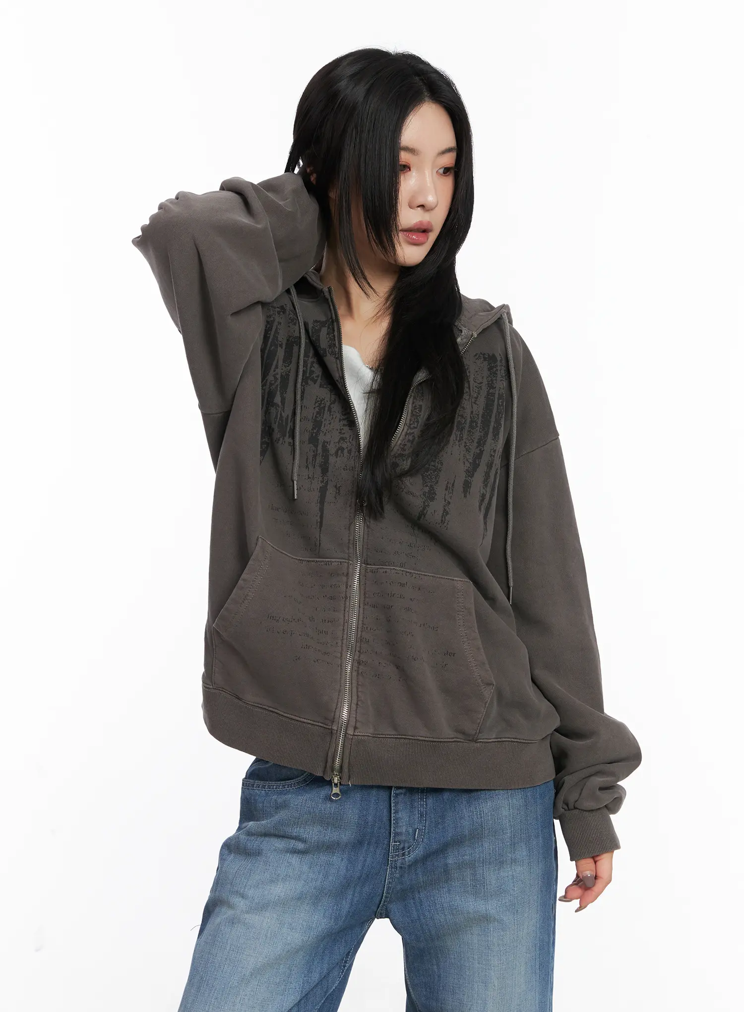 Oversized Pigment Print Zip-Up Hoodie CD505 - Image 10