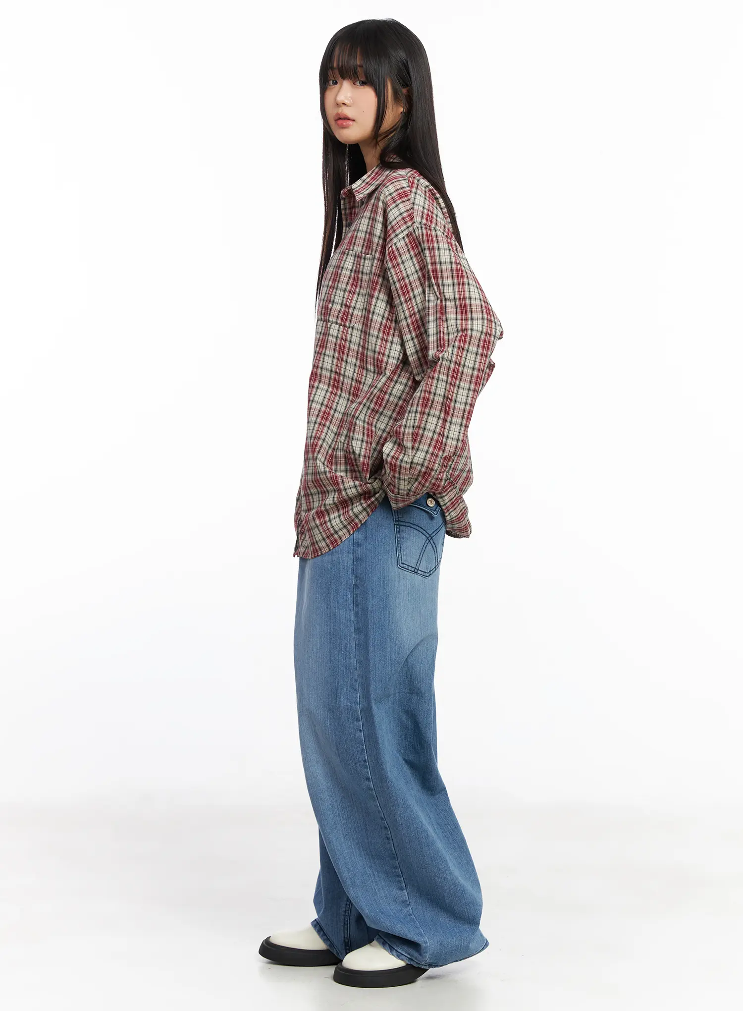 Oversized Plaid Long Sleeve Shirt CF506 - Image 8