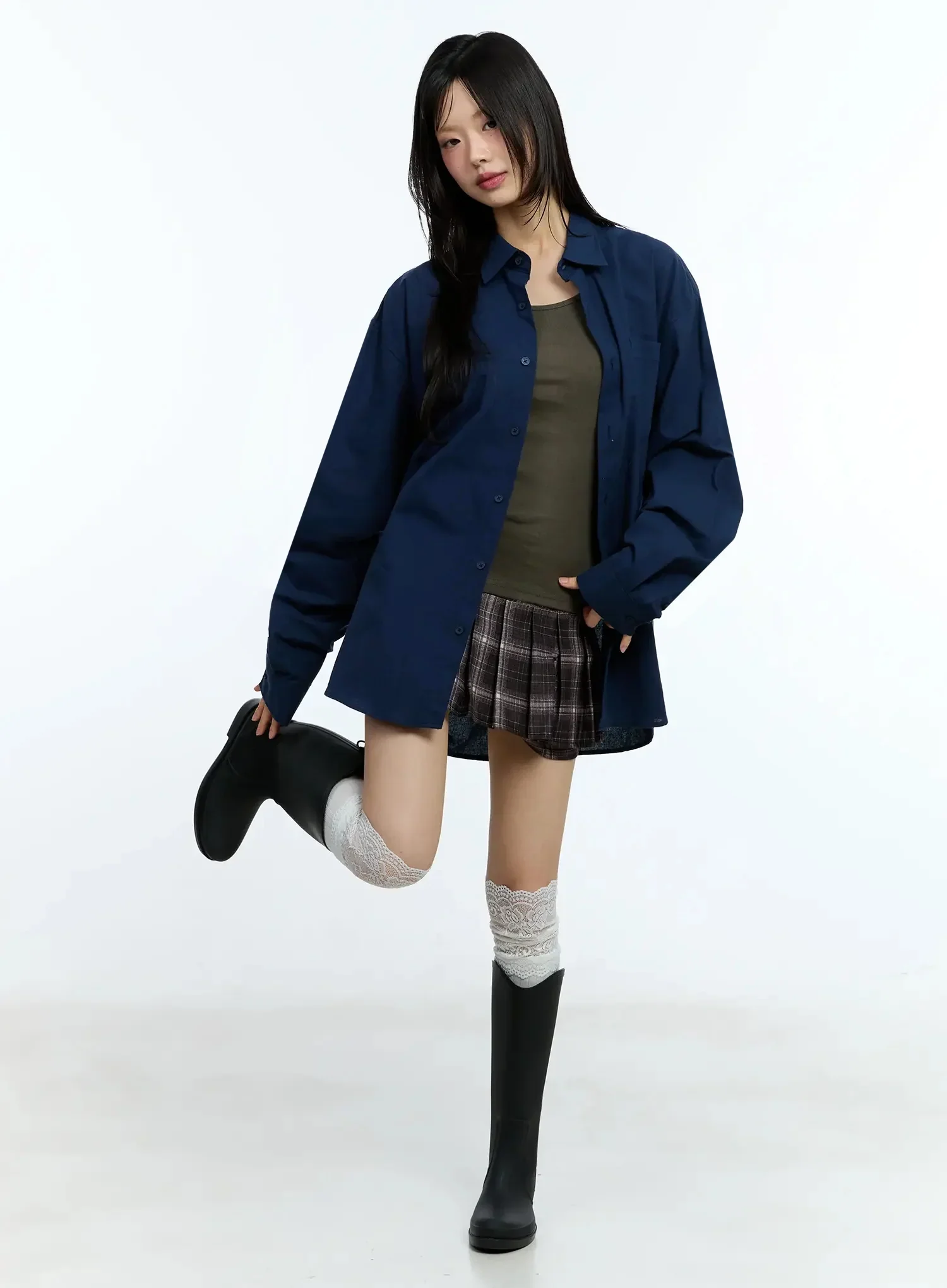 Oversized Solid Collared Shirt IU524 - Image 11