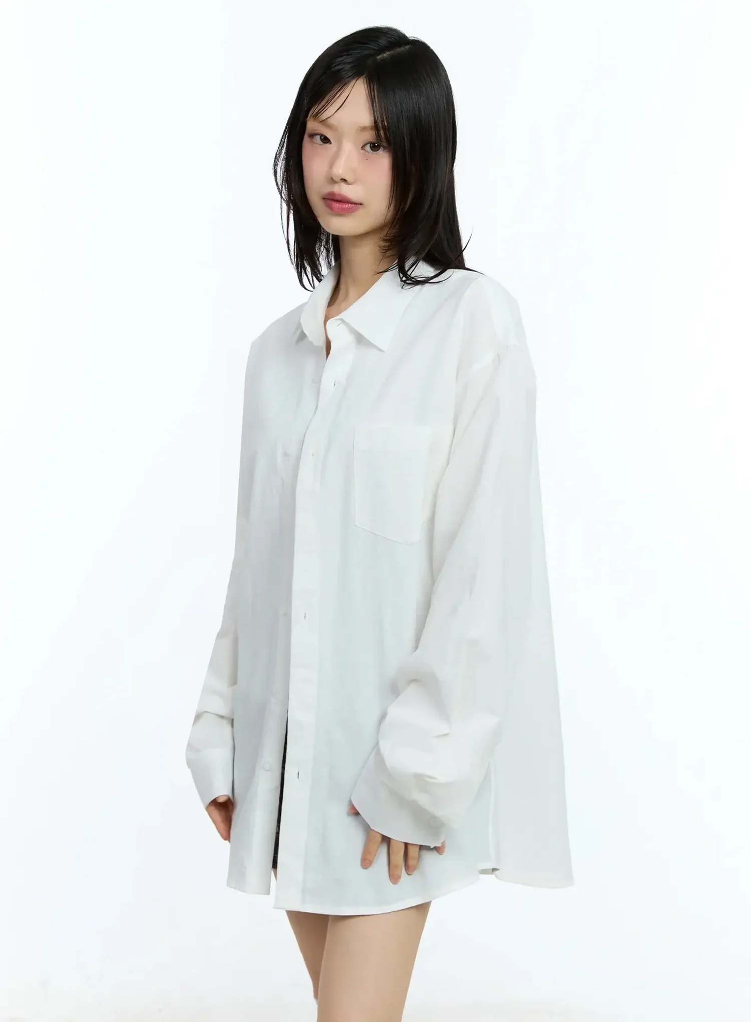 Oversized Solid Collared Shirt IU524 - Image 12