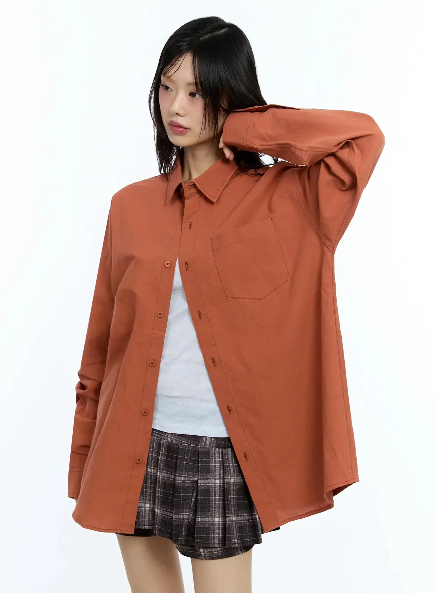 Oversized Solid Collared Shirt IU524 - Image 13