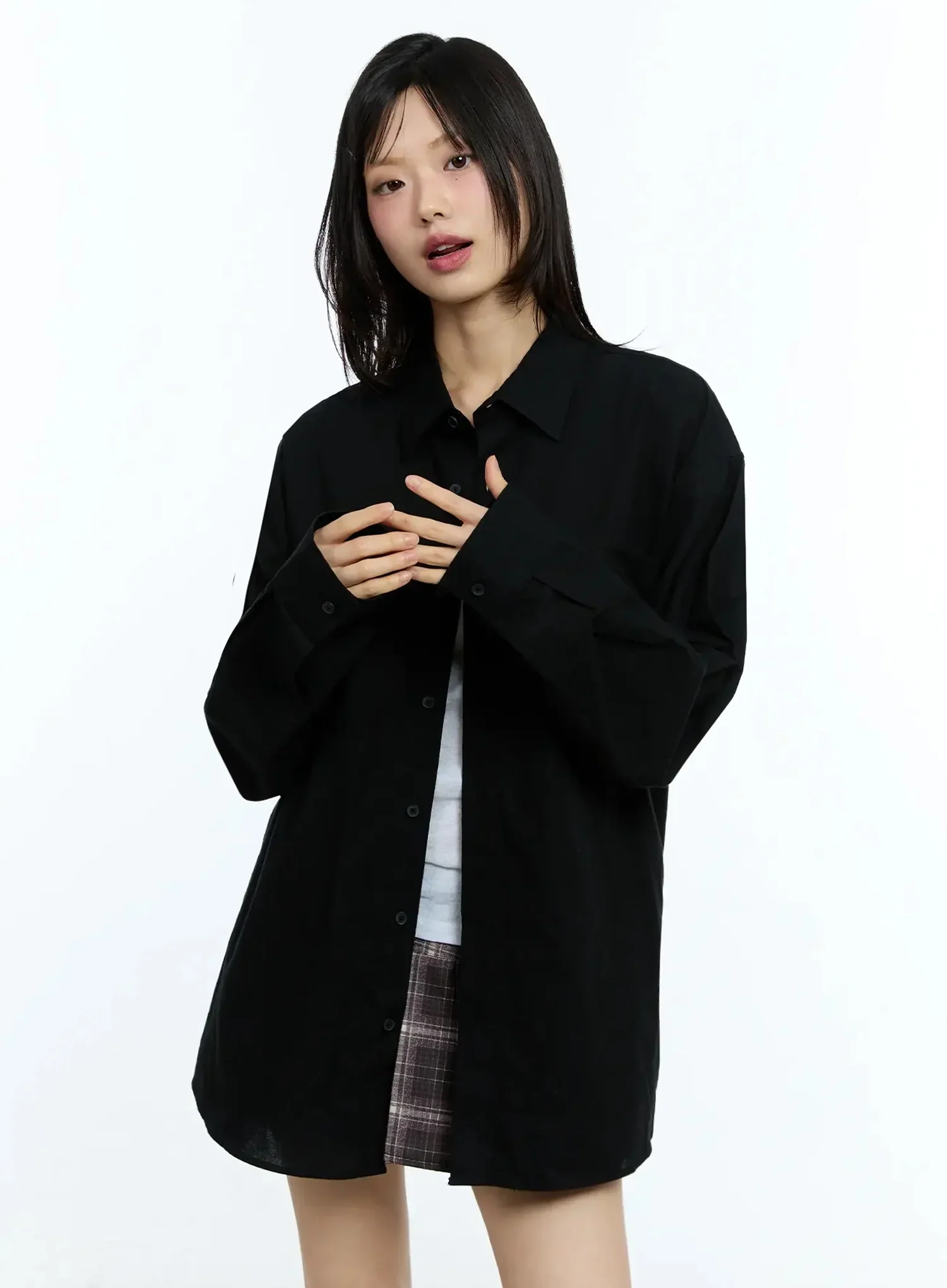 Oversized Solid Collared Shirt IU524 - Image 7