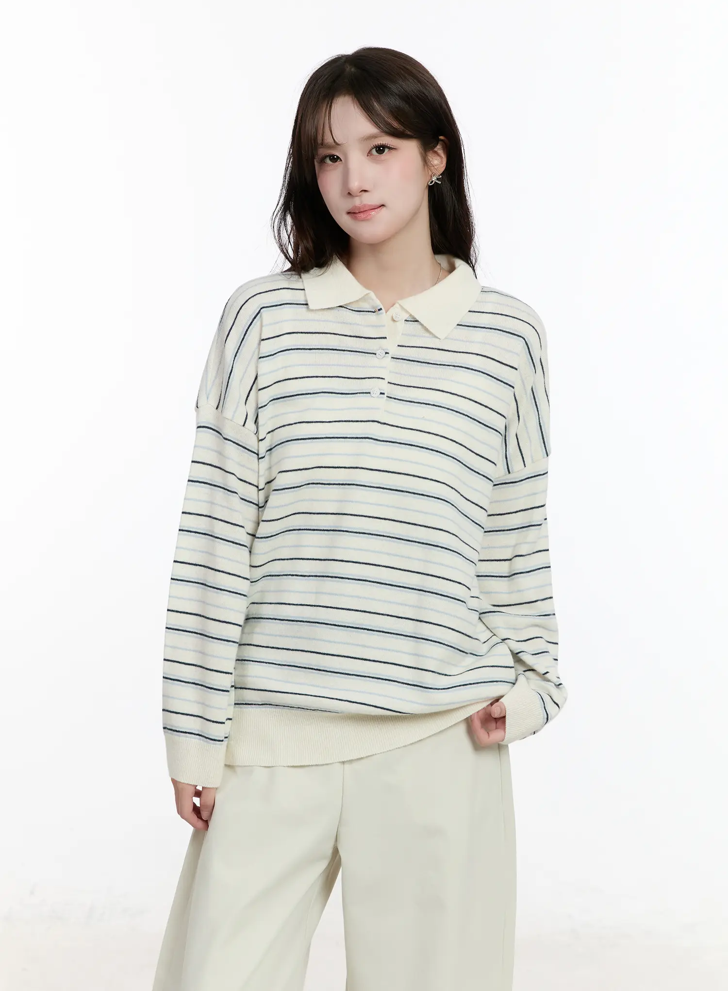 Oversized Striped Collar Knit Top CM510 - Image 2