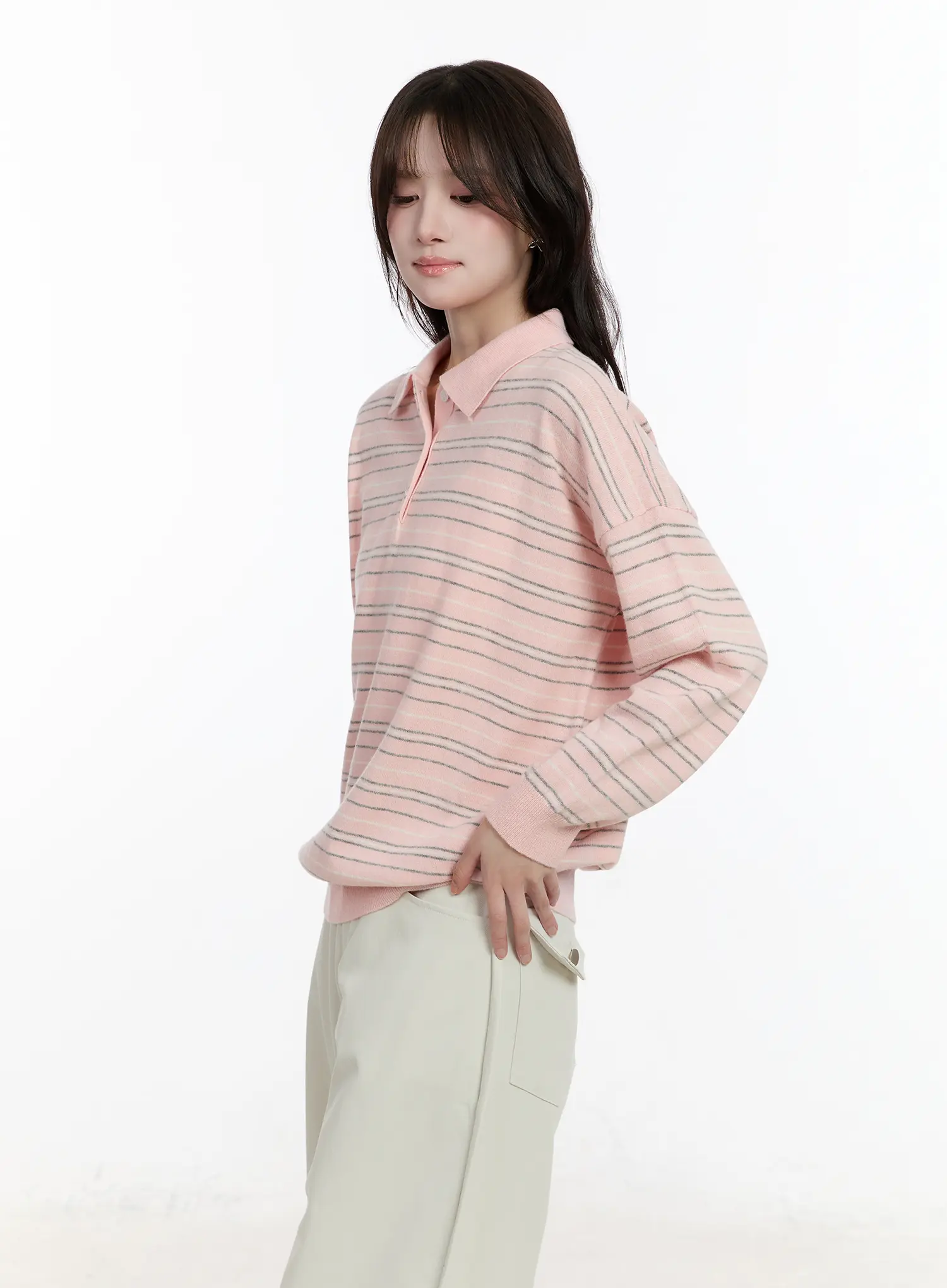 Oversized Striped Collar Knit Top CM510 - Image 7
