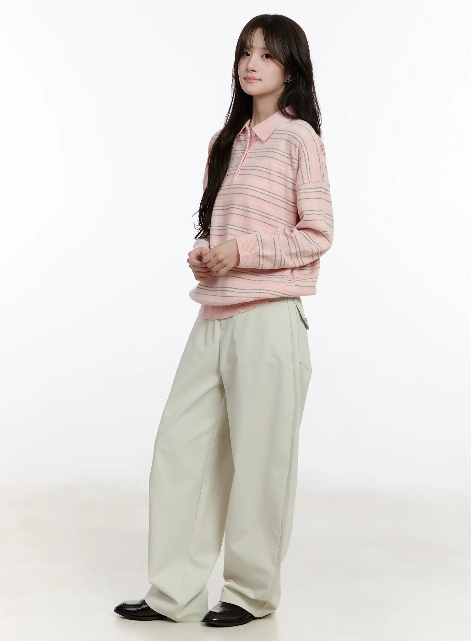 Oversized Striped Collar Knit Top CM510 - Image 8