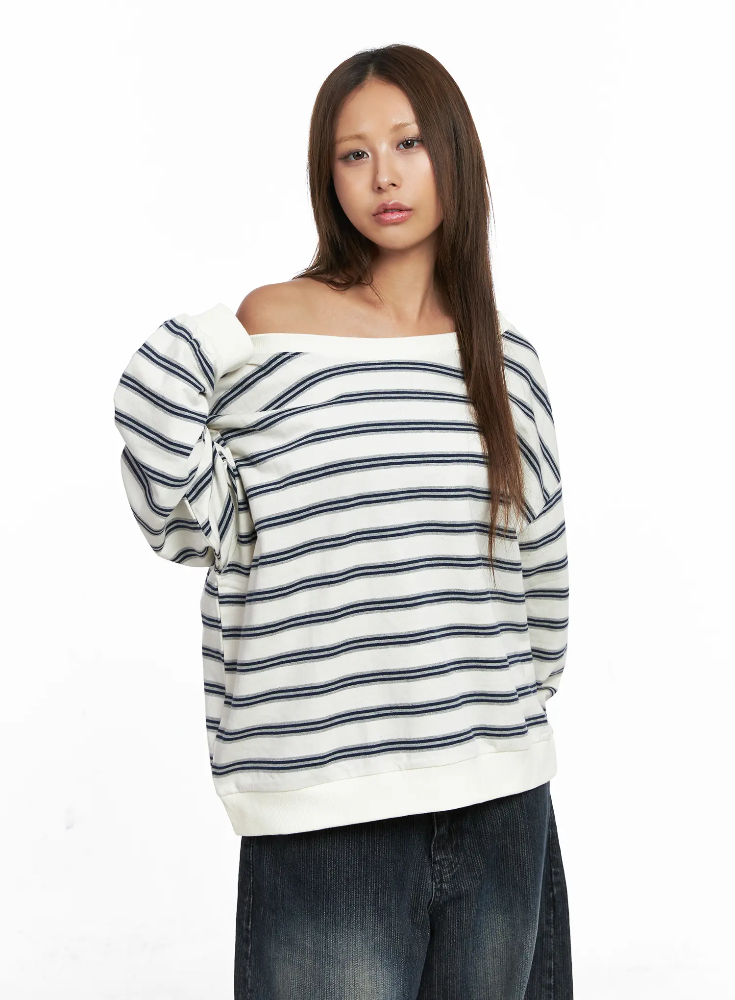 Oversized Striped Off-Shoulder Sweatshirt CO510 - Image 8