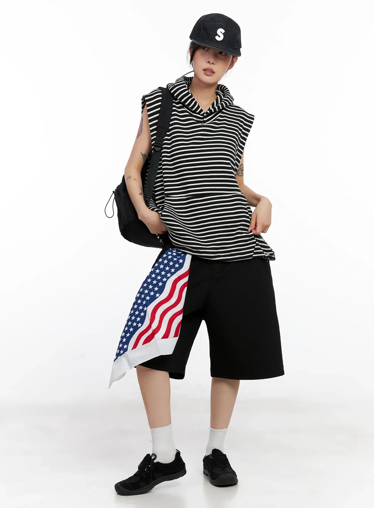 Oversized Striped Sleeveless Hoodie CL525 - Image 10