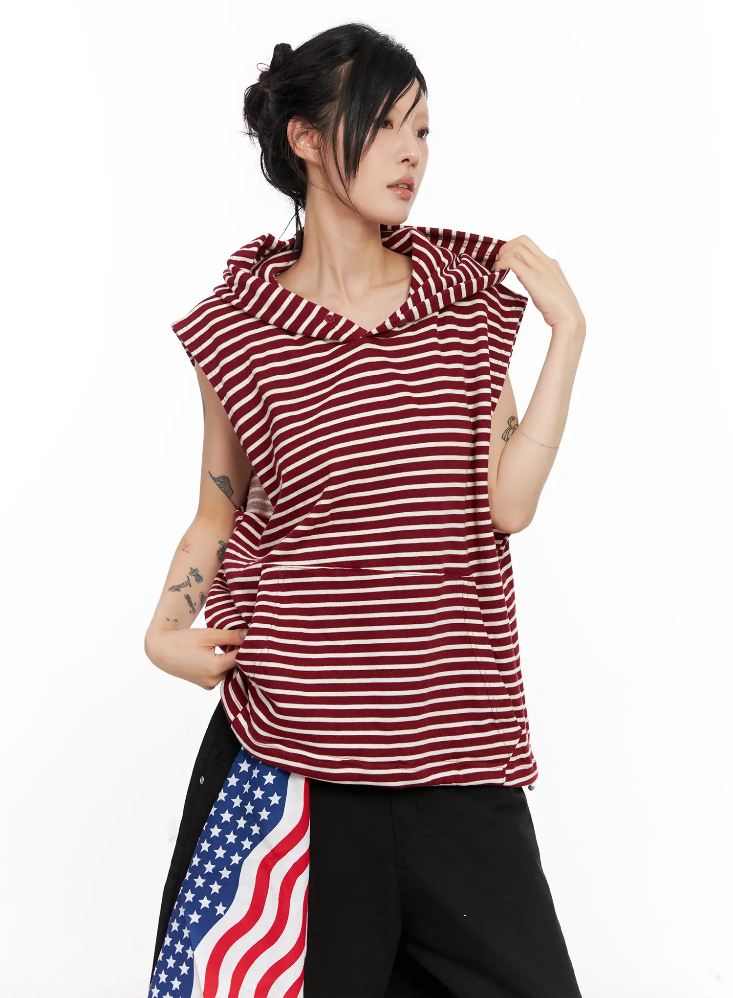 Oversized Striped Sleeveless Hoodie CL525 - Image 12