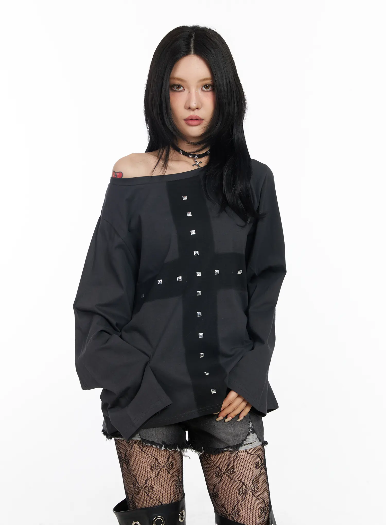Oversized Studded Off-Shoulder Top CF527 - Image 2