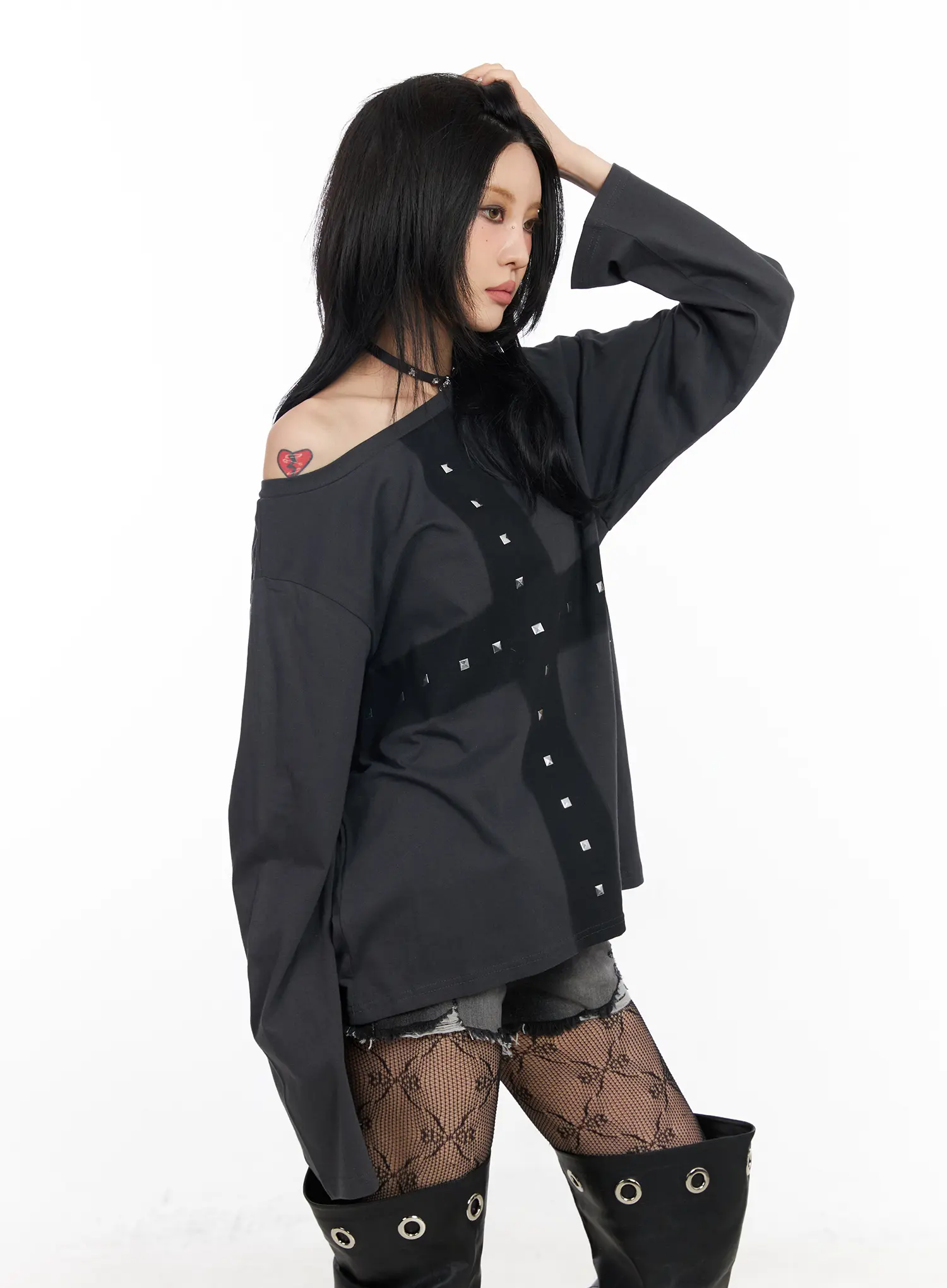 Oversized Studded Off-Shoulder Top CF527 - Image 6